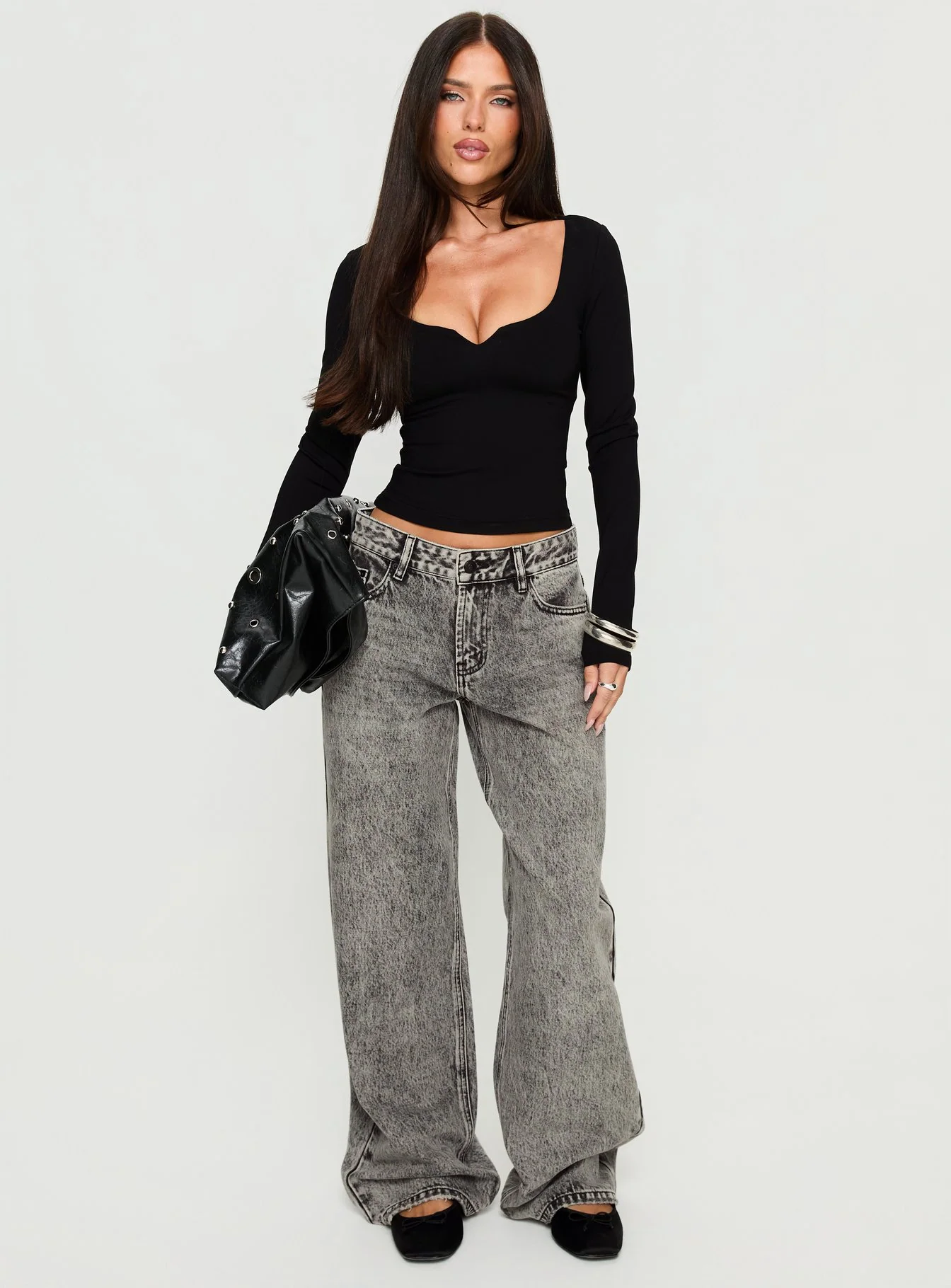 Serenitia Mid Rise Relaxed Jeans Washed Grey