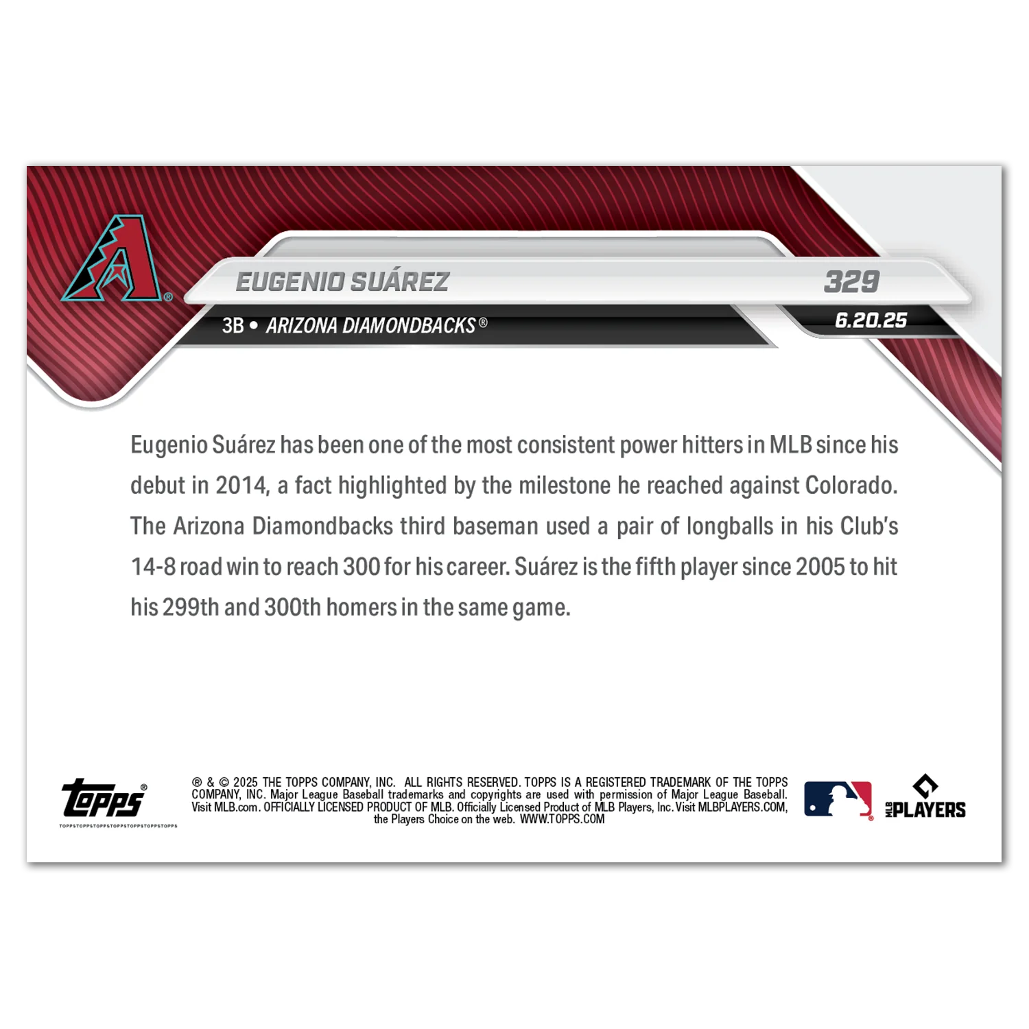 Eugenio Suárez - 2025 MLB Topps NOW® - Card 329