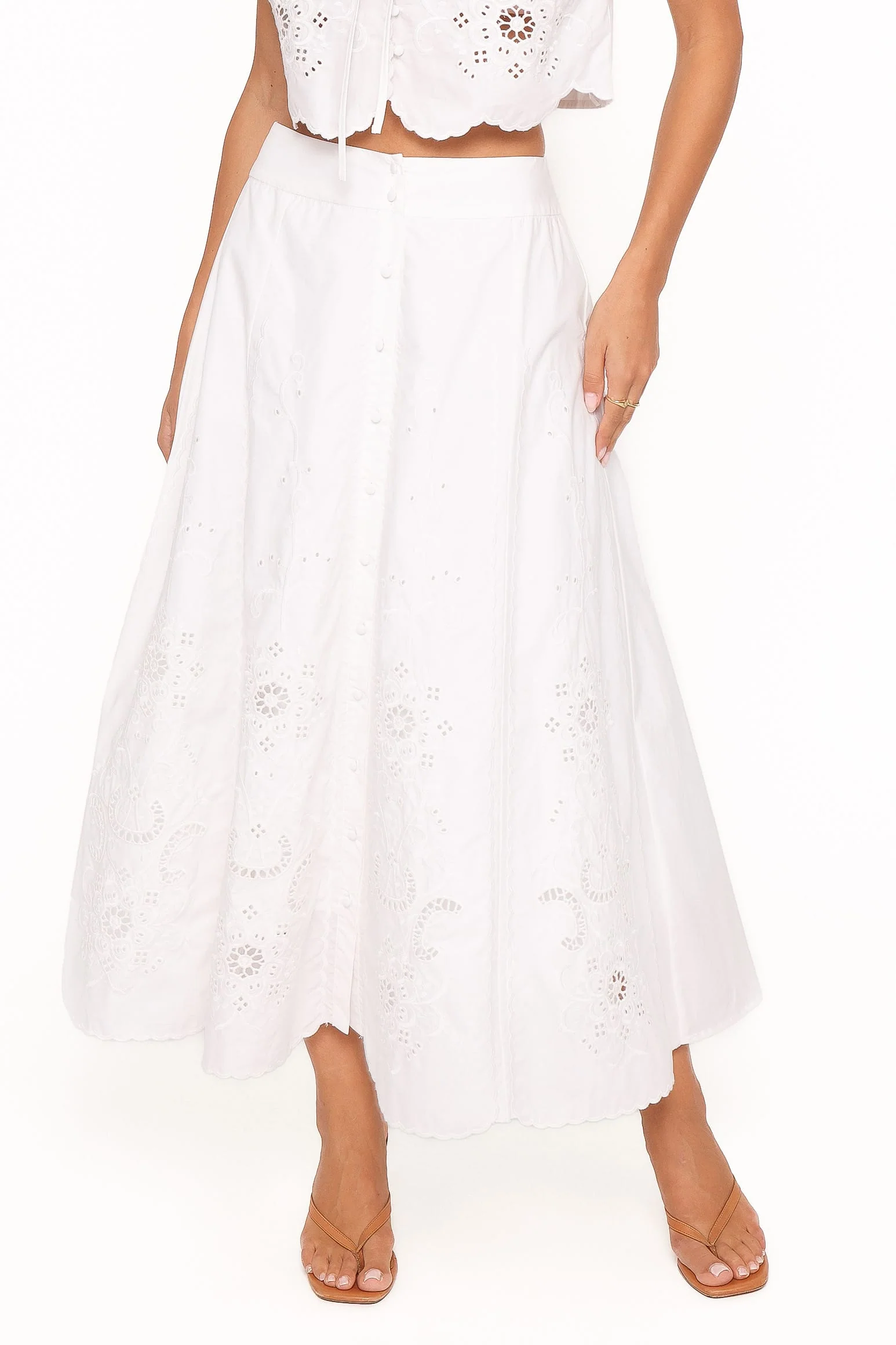 Kye Midi Skirt - White Broderie