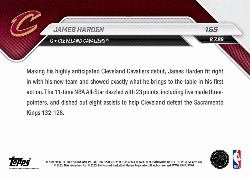 James Harden - 2025-26 NBA Topps NOW® - Card 165 - PR: 764