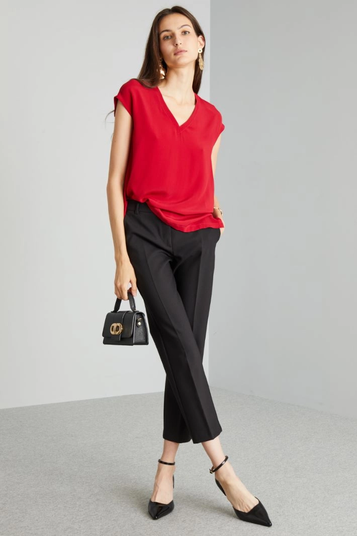 Blouse with cap sleeves - RED