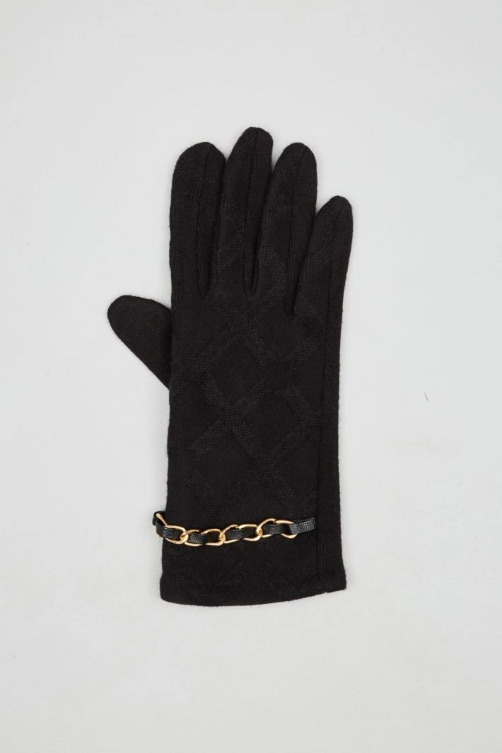 Chain-embellished gloves - BLACK