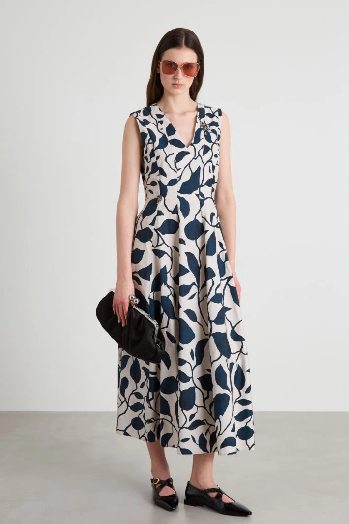 Cotton poplin dress - LIGHT BEIGE BLUE