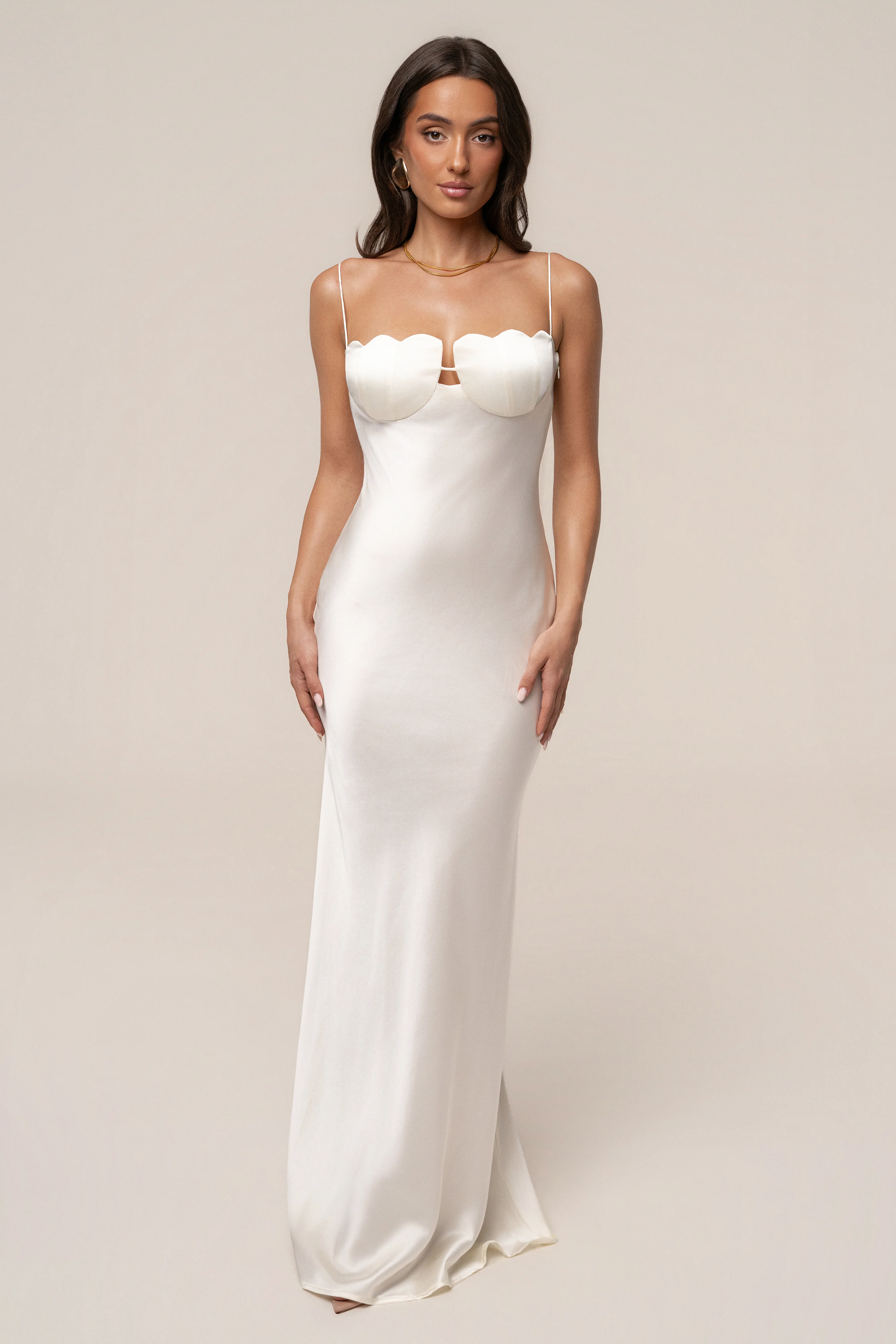 Cream Galilea Satin Maxi Dress