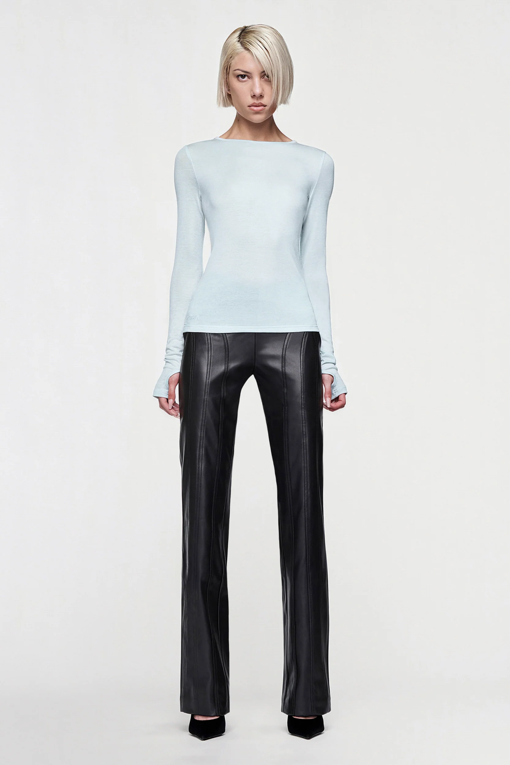 Claudia Long Sleeve Basic Top - Eggshell Blue