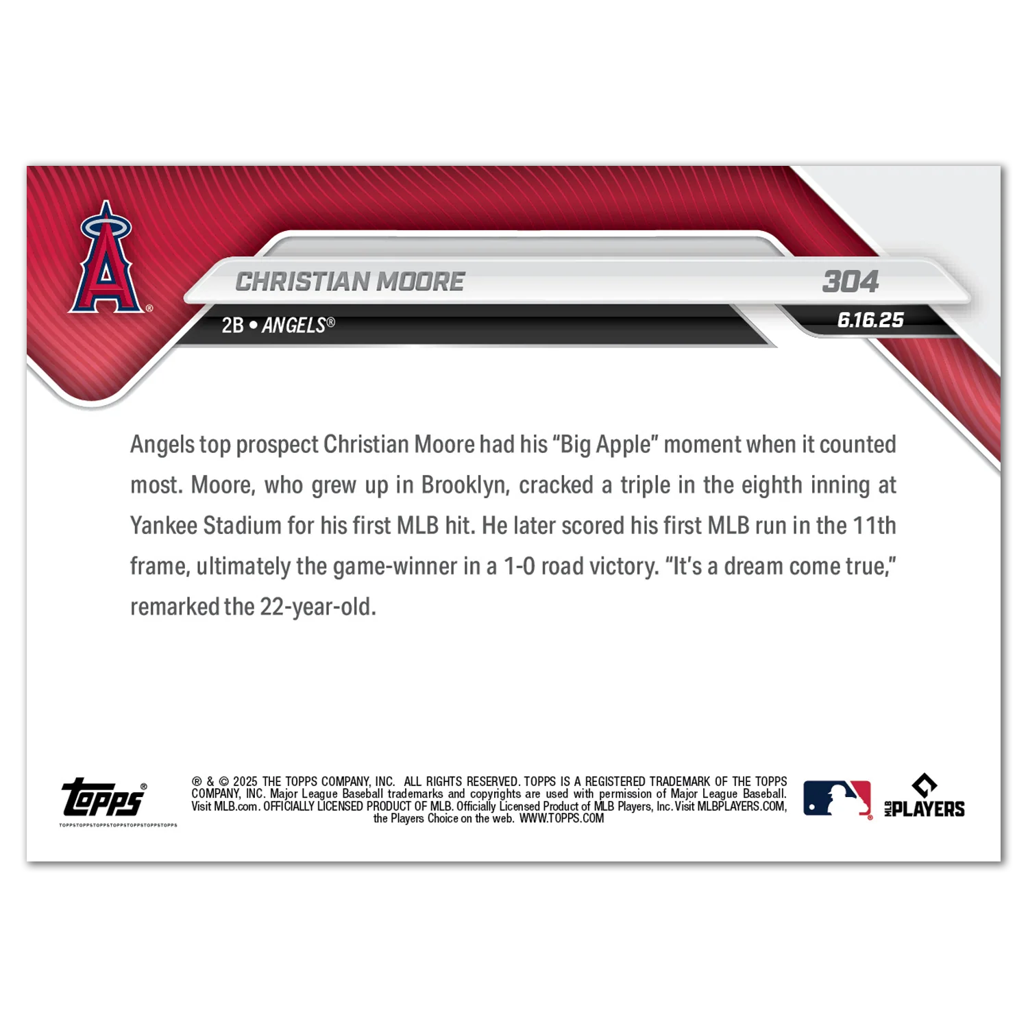 Christian Moore - 2025 MLB Topps NOW® - Card 304