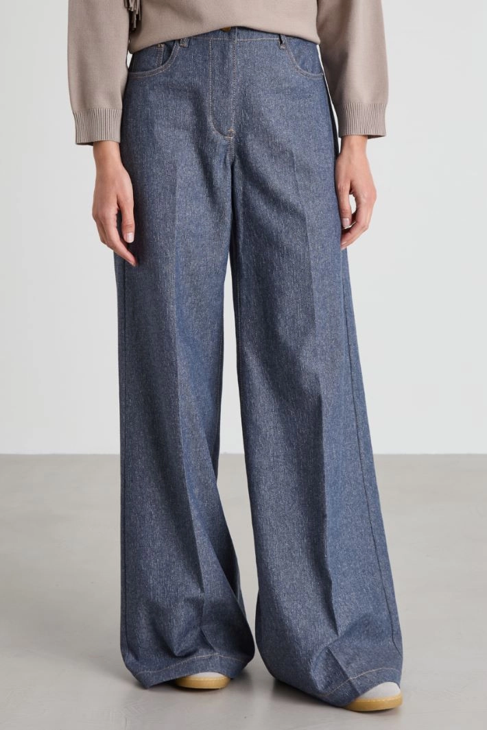 Lamé denim effect trousers - BLUE