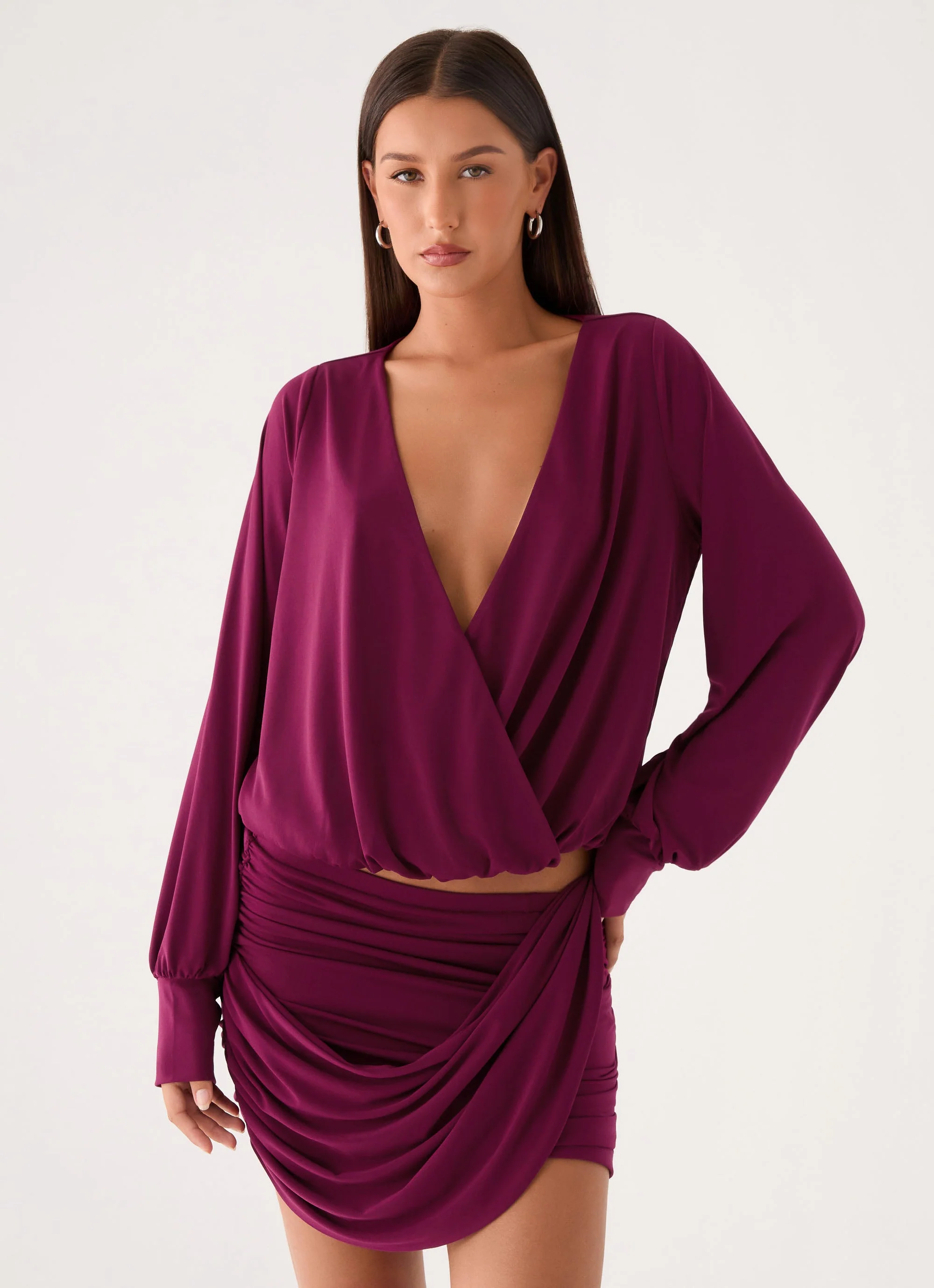 Ettah Wrap Mini Skirt - Plum