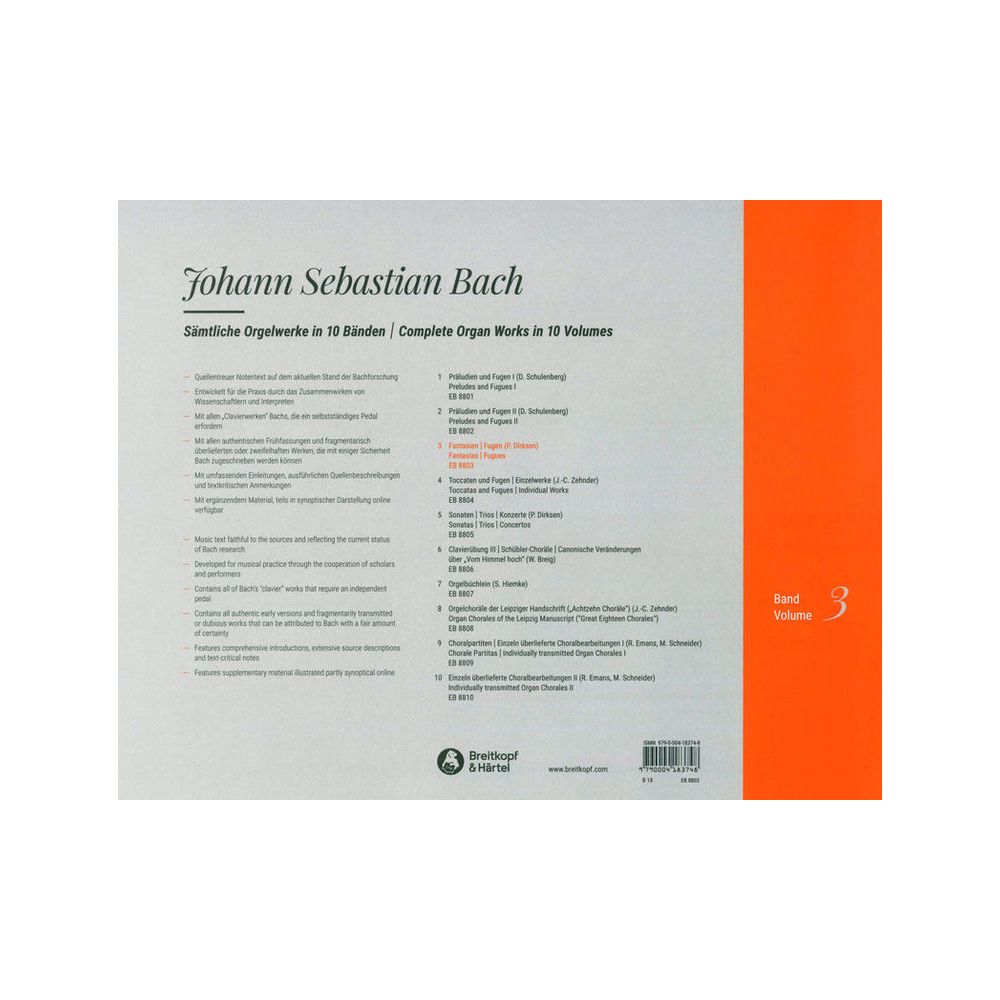 Breitkopf & Härtel Bach Sämtliche Orgelwerke 3 – Thomann Ireland