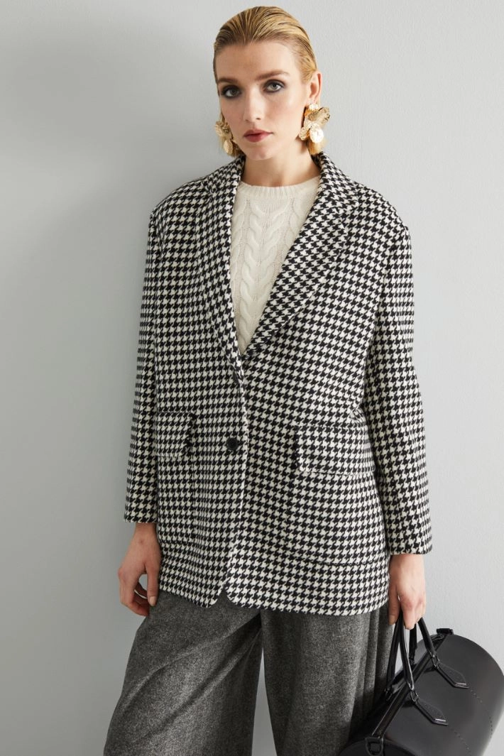 Short pure wool blazer - BLACK WHITE