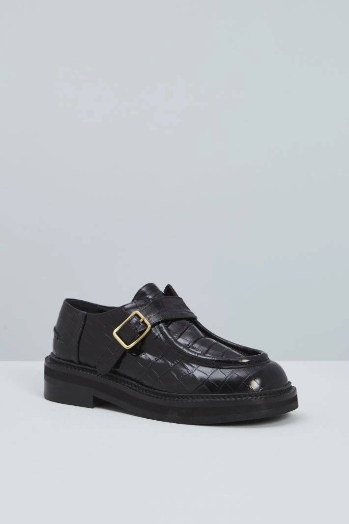 Crocodile print loafers - BLACK