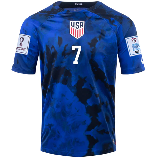 United States Giovanni Reyna Away Jersey 22/23 w/ World Cup 2022 Patches (Bright Blue/White)