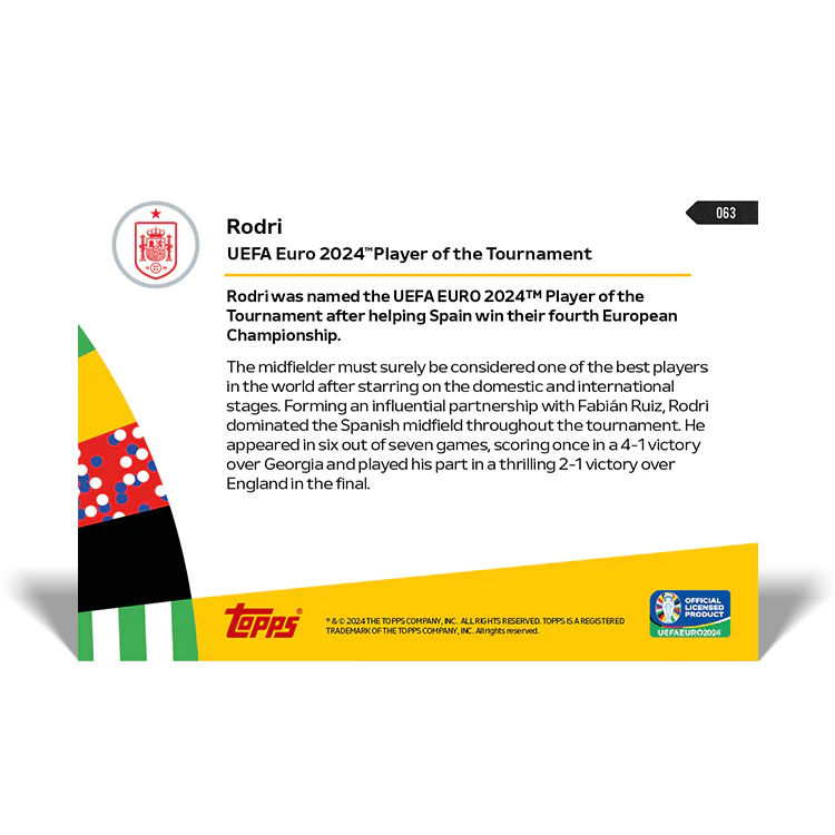Rodri - UEFA EURO 2024™ Player of the Tournament - EURO 2024 TOPPS NOW® Card 63