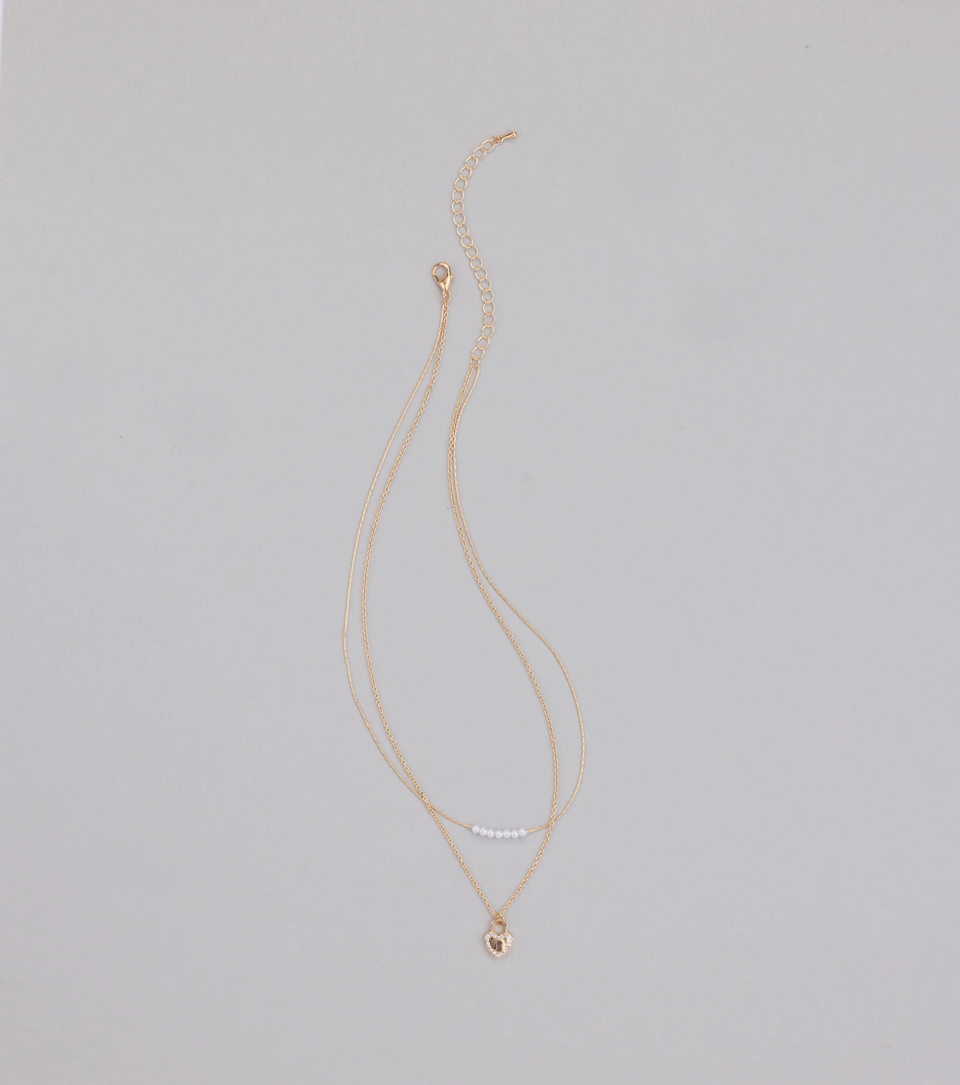 Dainty Heart Lock Charm Layered Necklace
