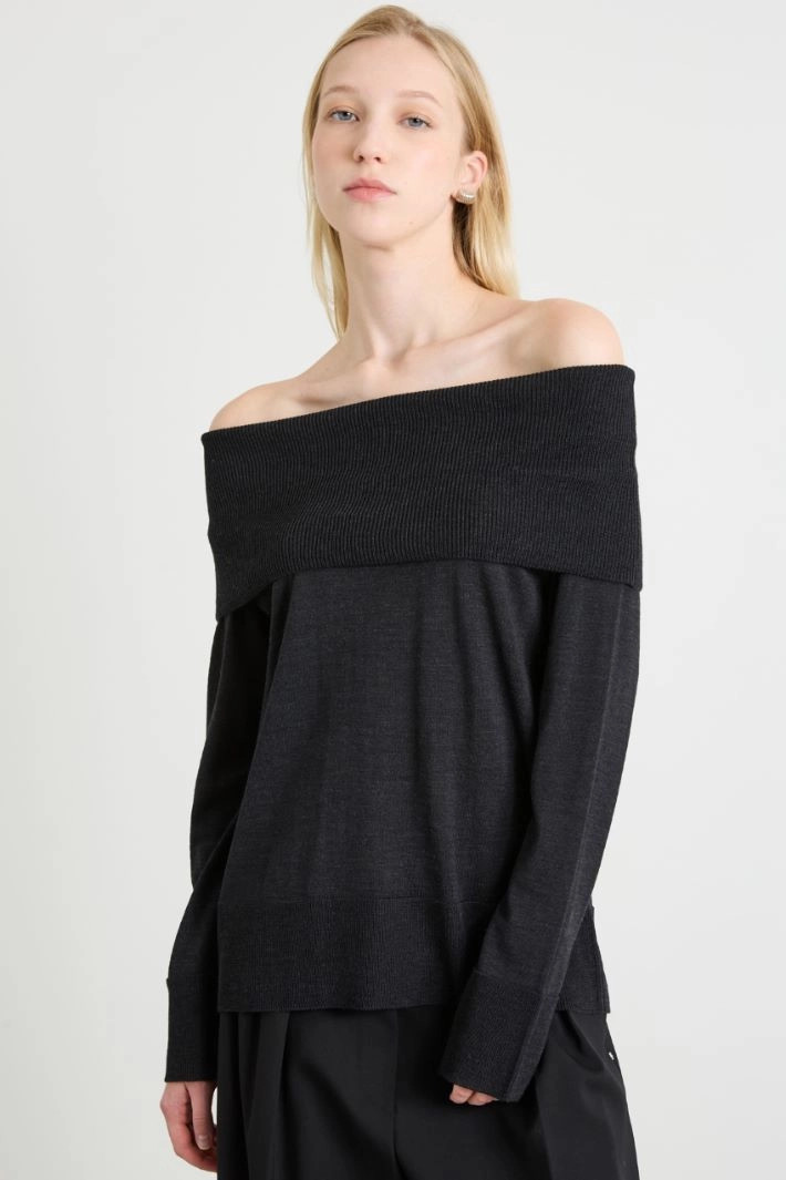 Wool off-the-shoulder sweater - ANTHRACITE
