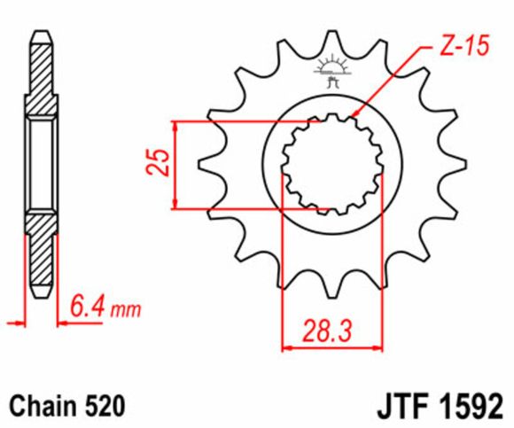 JT. Steel Standard Countershaft Sprocket 1592 - 520Ref: Jtc01791A / 1077291003