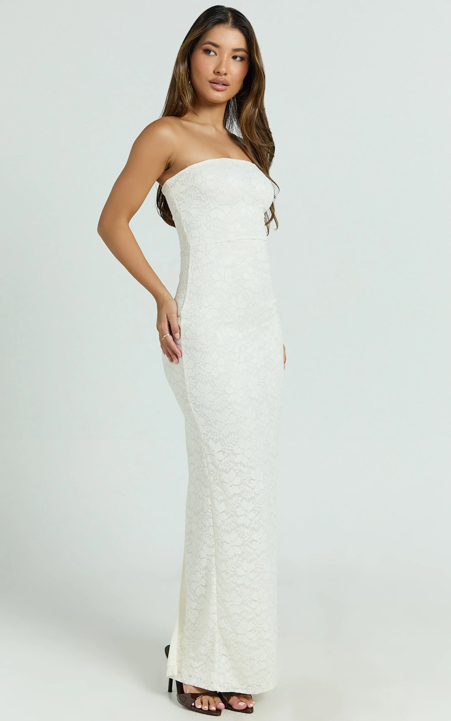 Bec Maxi Dress - Stretch Lace Strapless Dress in Off White