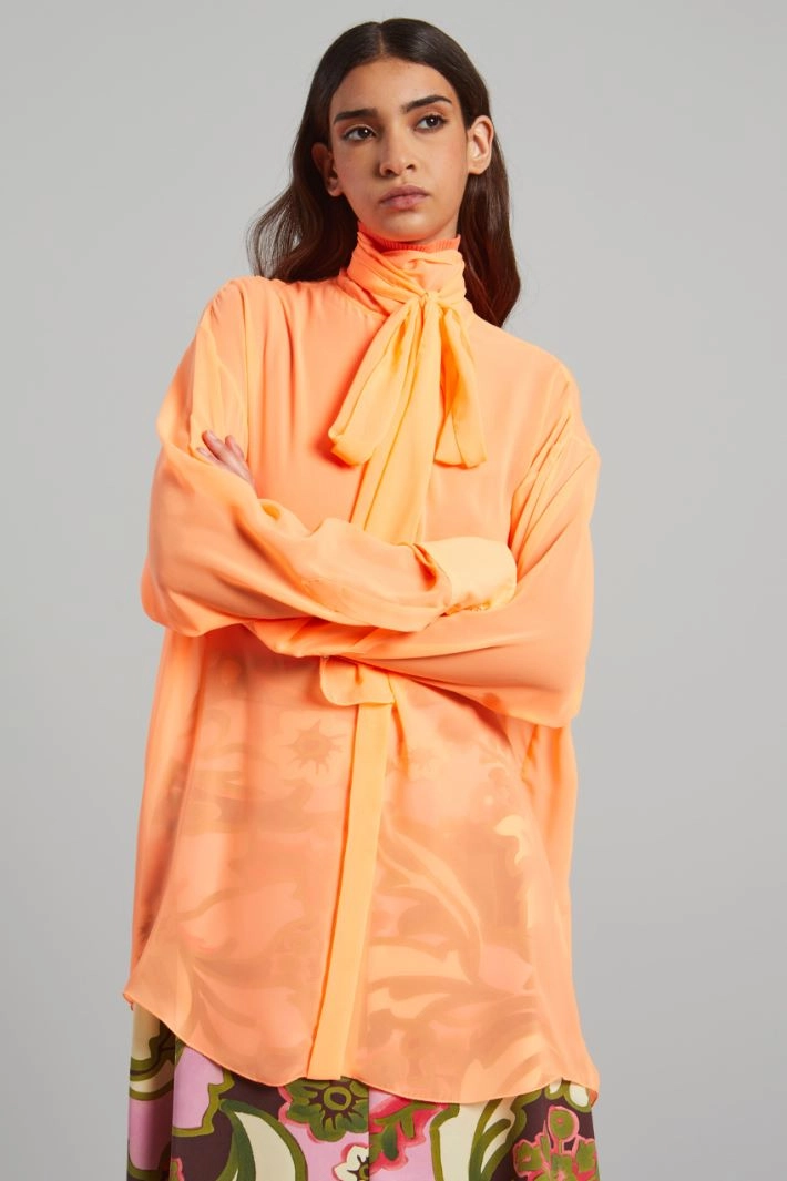 Blouse with sash collar - ORANGE