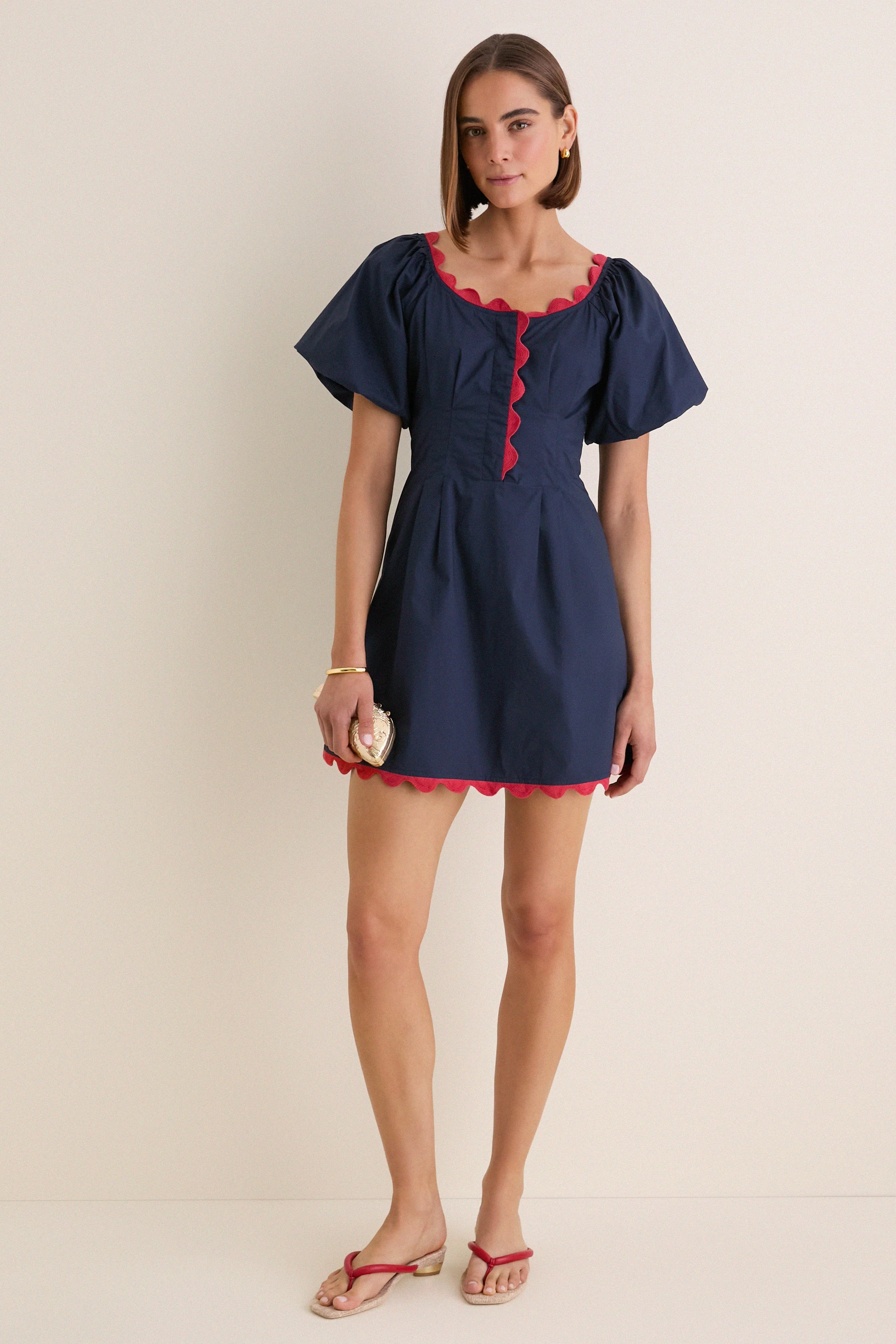 Navy and Red Ric Rac Daley Mini Dress