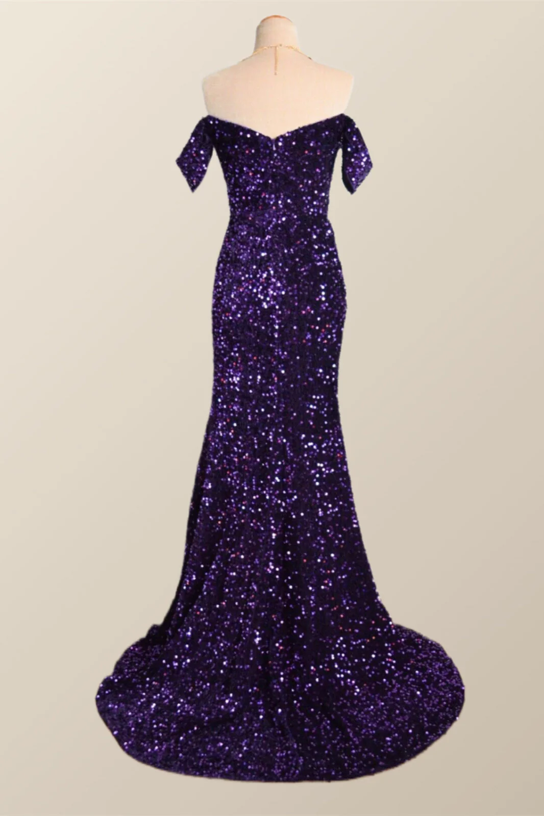 Off the Shoulder Purple Velvet Sequin Mermaid Party Dress