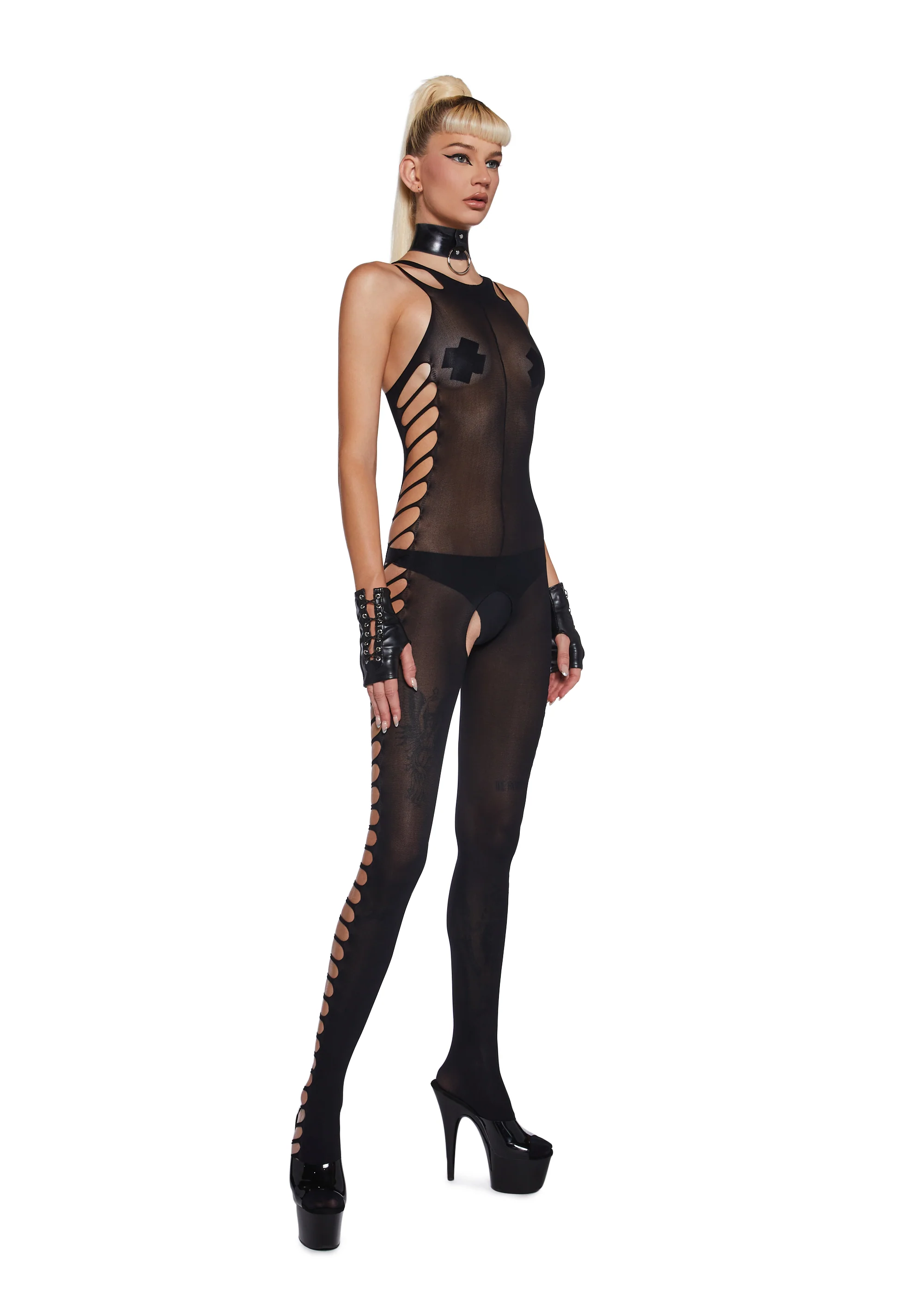 Lost In Lust Cut Out Body Stocking - Black