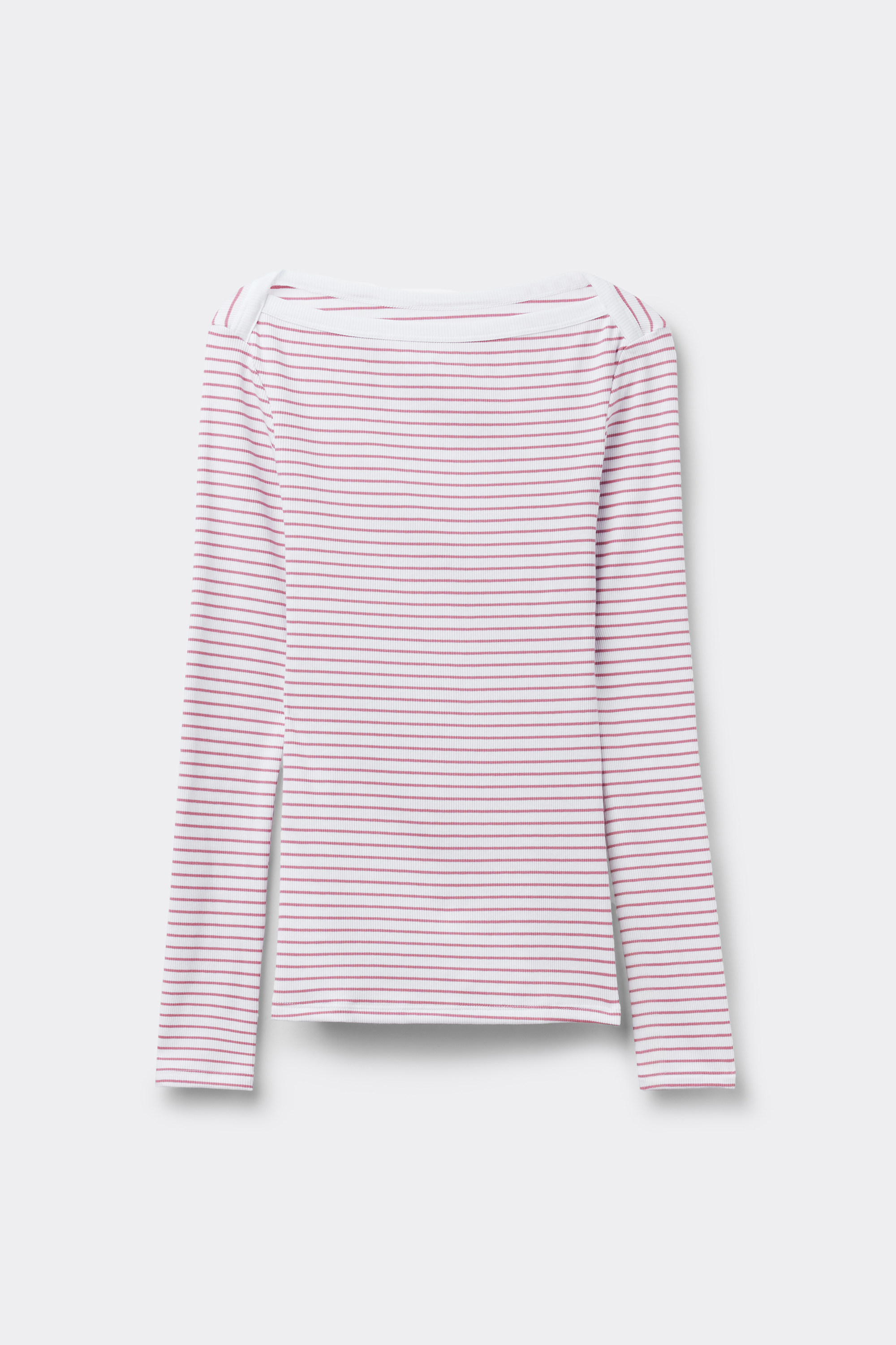 Ribbed Cotton Top with Boat Neck and Stripes