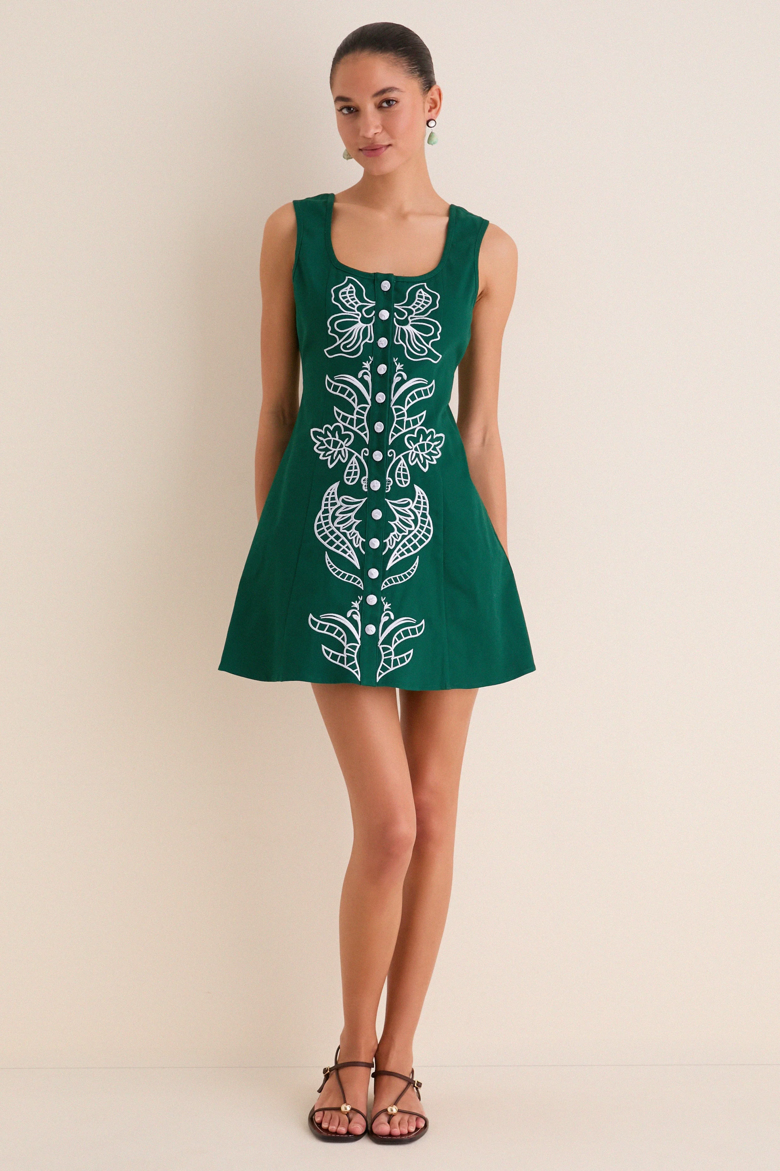 Green & Baby Blue Embroidered Lucy Mini Dress