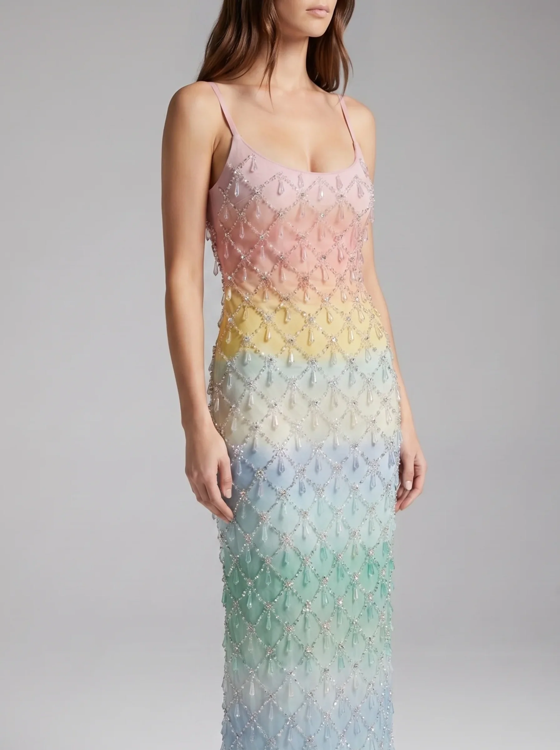 Calliope Luxury Crystal Rainbow Maxi Party Dress