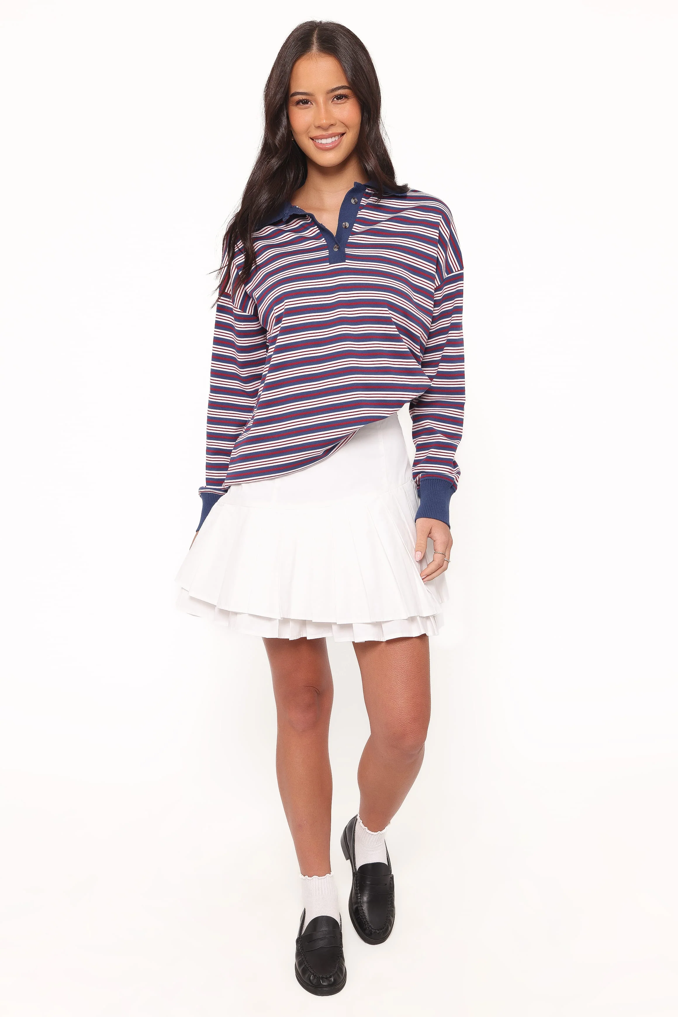 Beau Long Sleeve Jersey Top - Navy Stripe