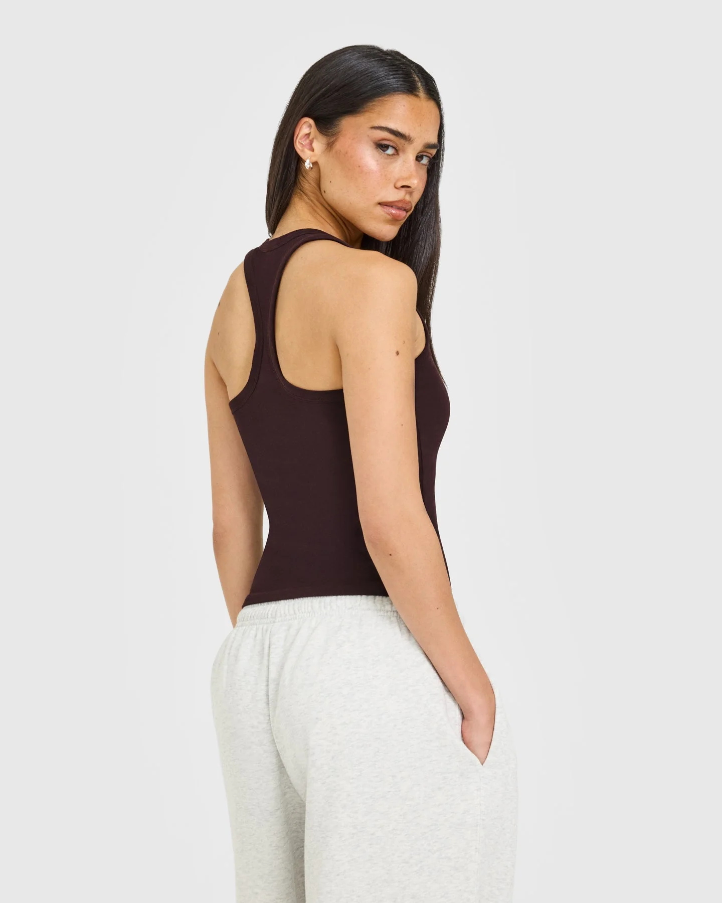 Cotton Fitted Vest with Grey Logo | Plum Brown