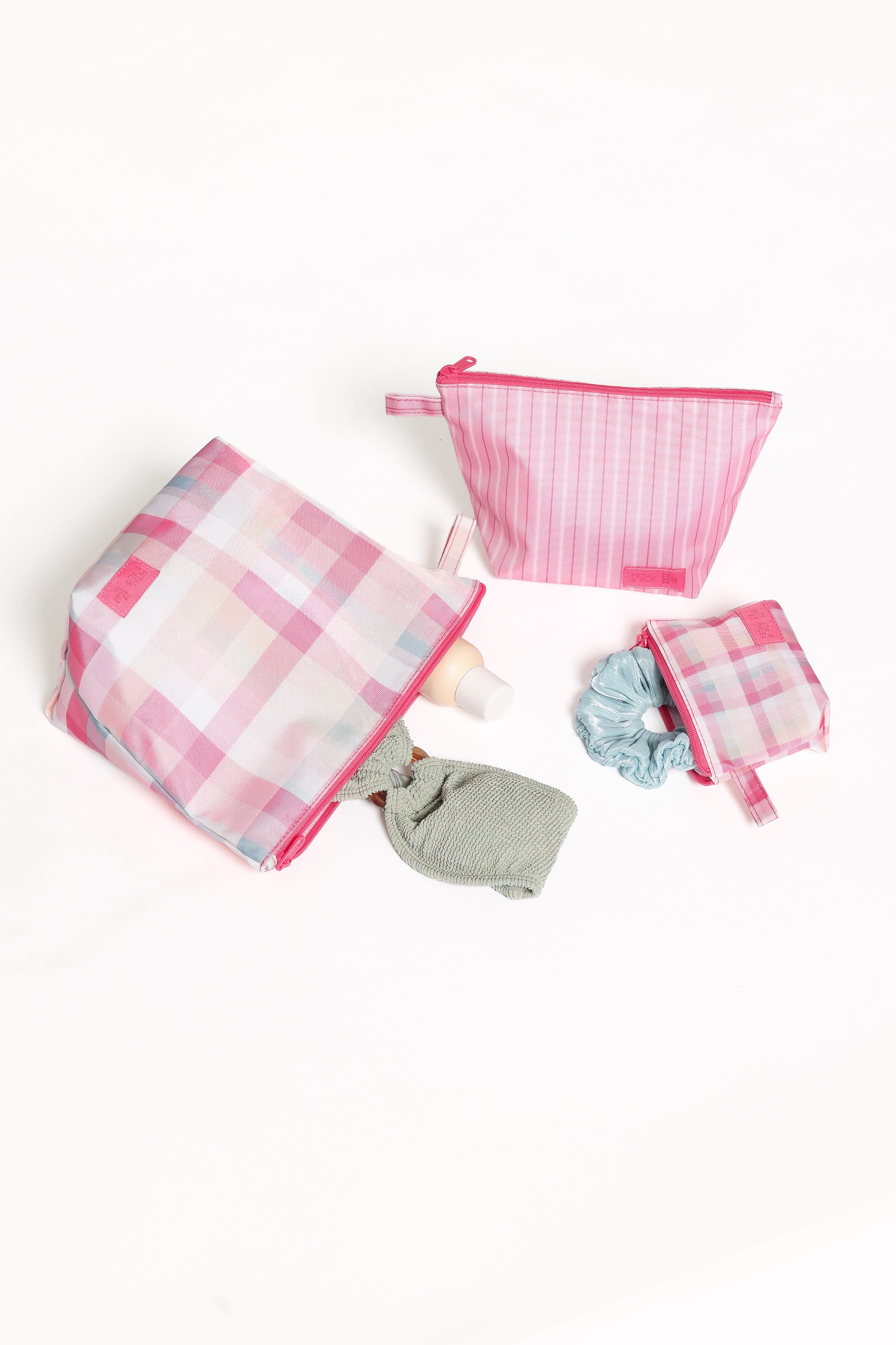 Handy Pouch Trio - Pink Picnic Plaid