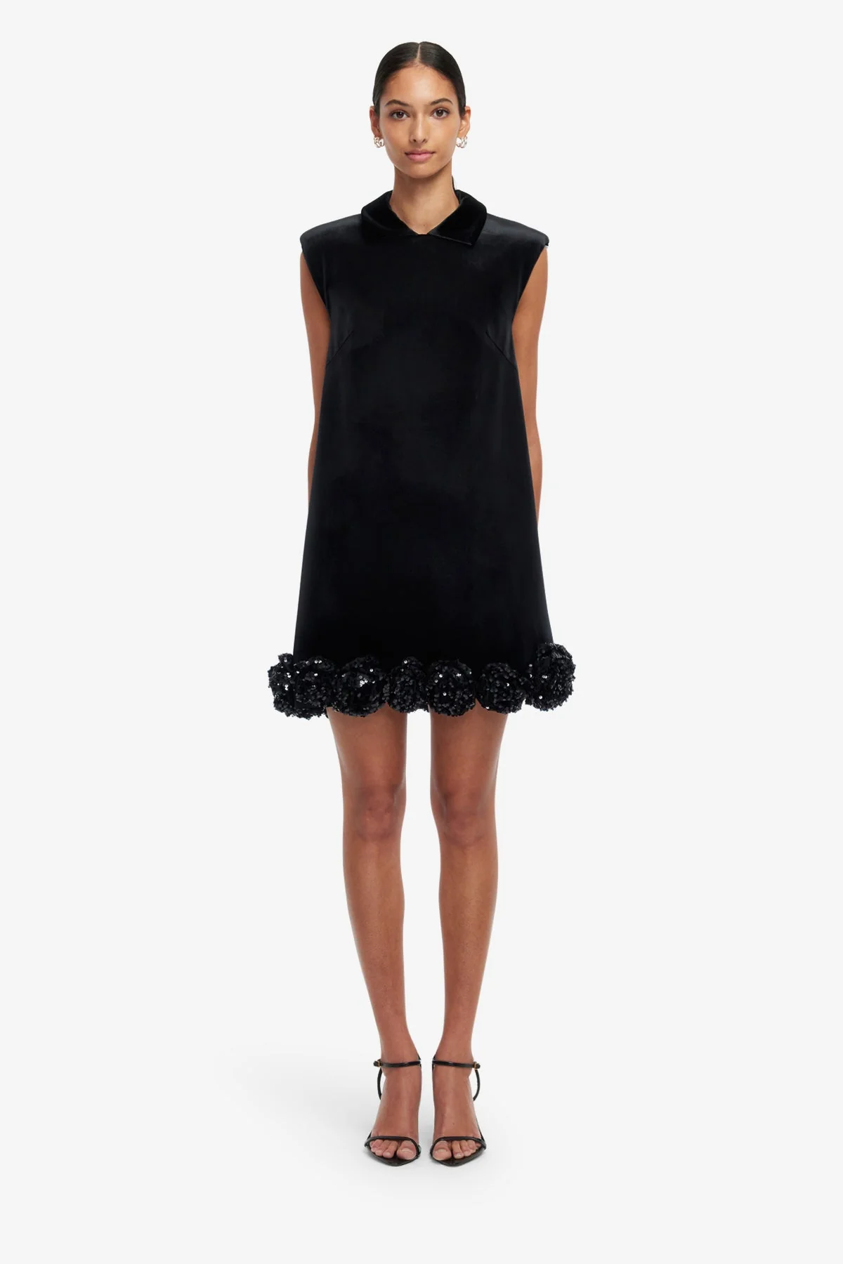 Lingyu Velvet Embellished Mini Dress - Ebony