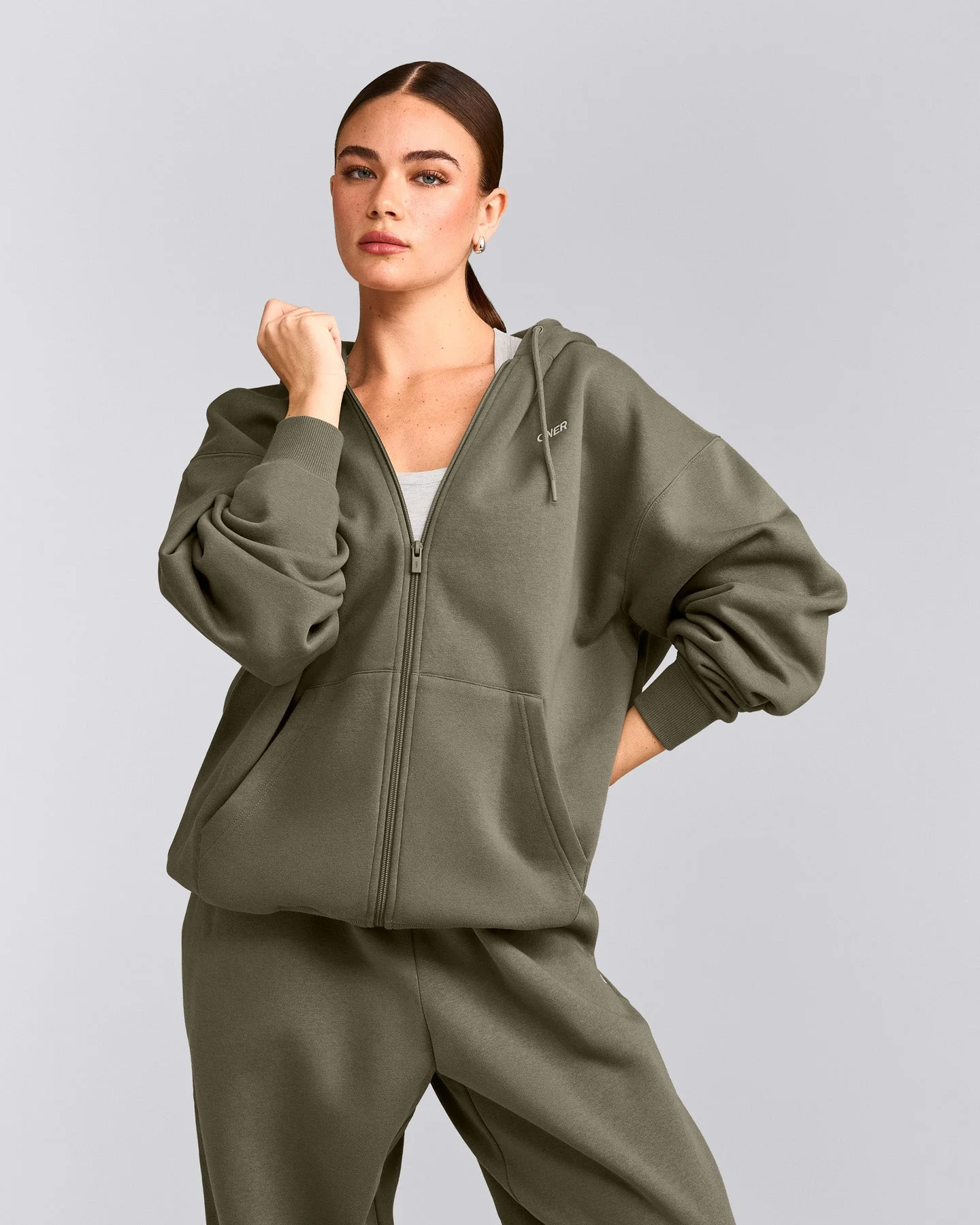 Foundations Cosy Oversized Zip Through Hoodie | Alpine Green