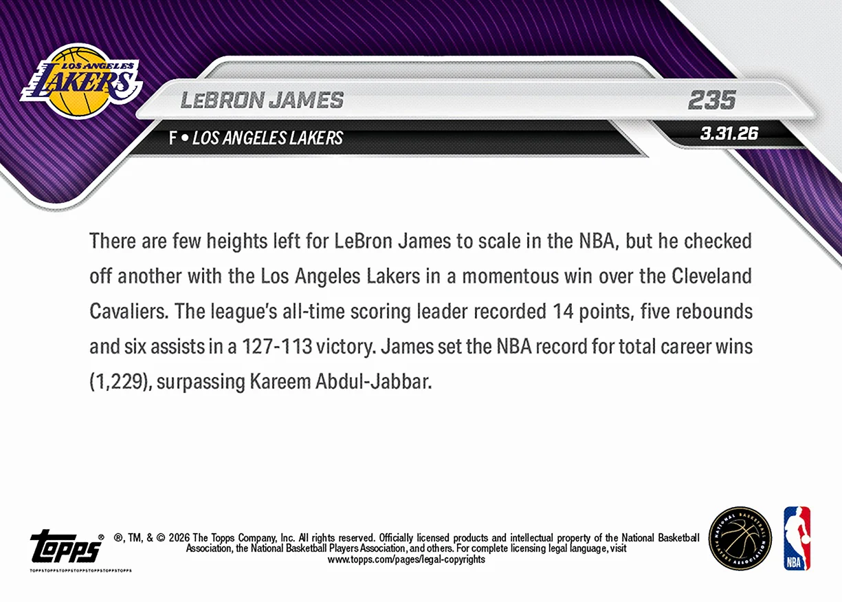 LeBron James - 2025-26 NBA Topps NOW® - Card 235 - PR: 4100