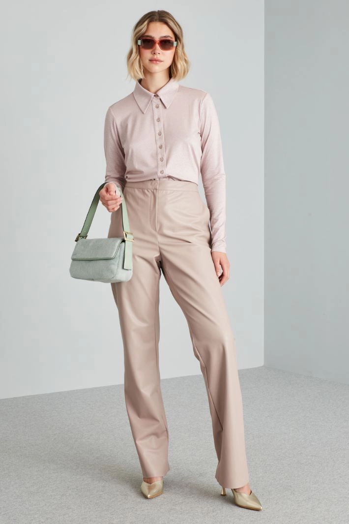 Straight coated jersey trousers - POWDER PINK