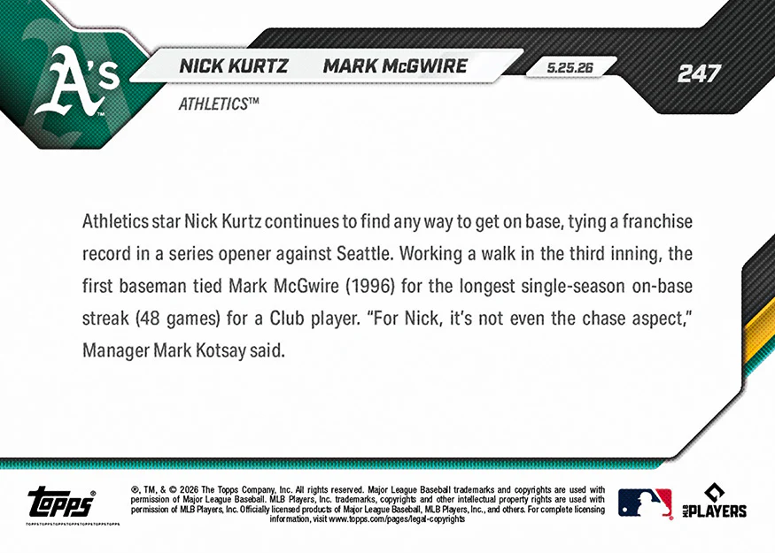 Nick Kurtz/Mark McGwire - 2026 MLB Topps NOW® - Card 247