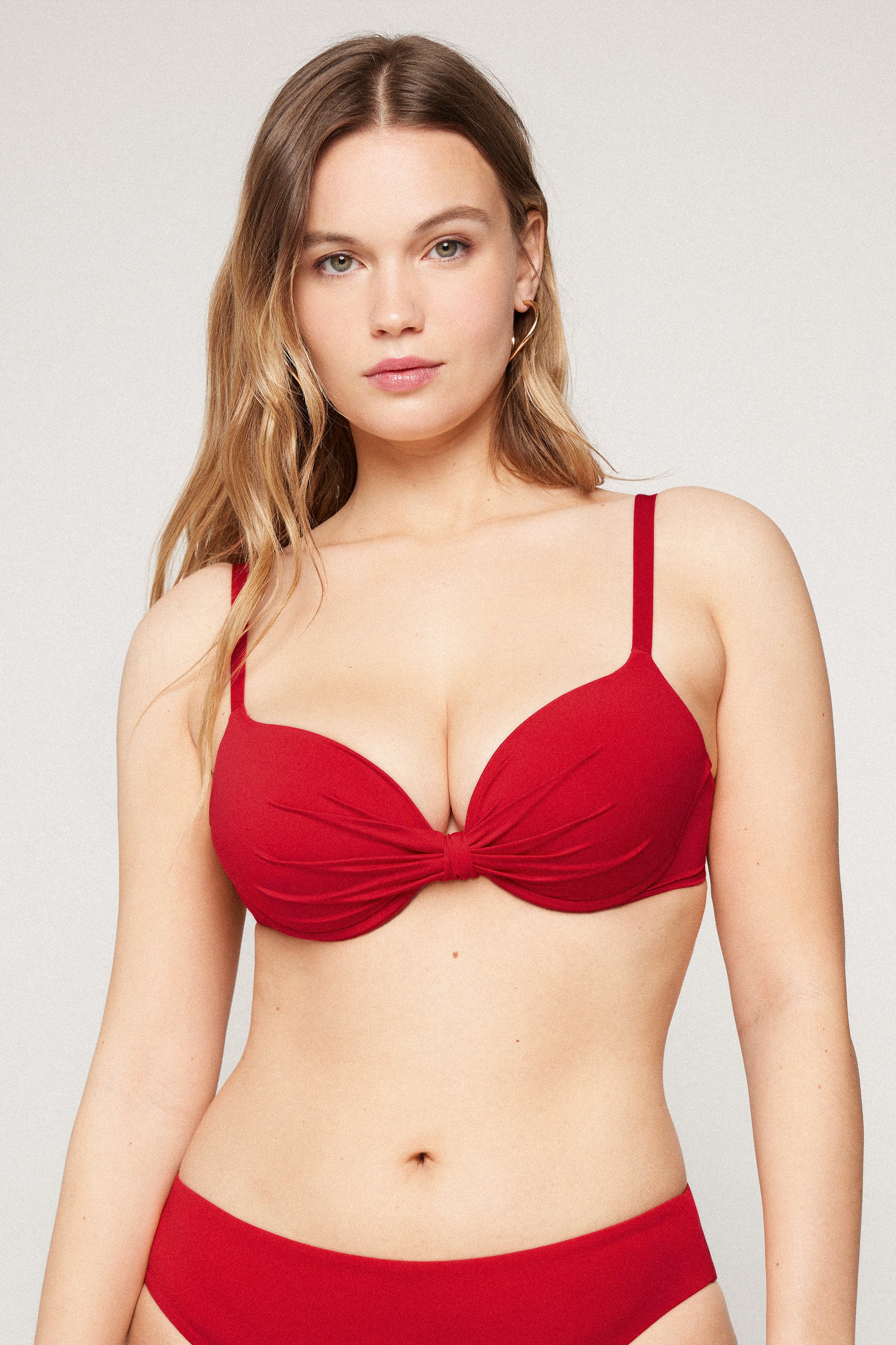 Timeless Look Gloss Red Lightly Padded Push-Up Bikini Top