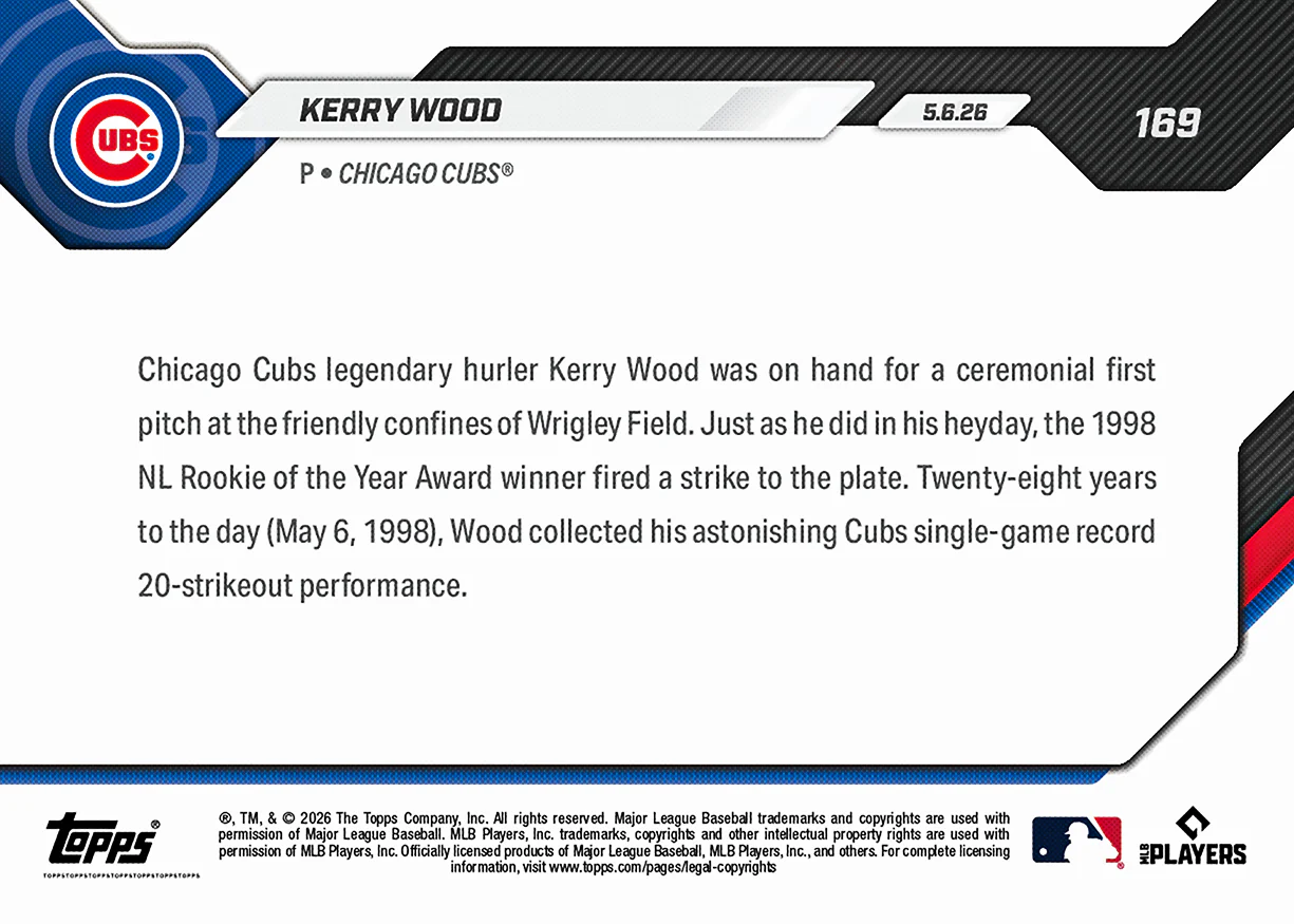 Kerry Wood - 2026 MLB Topps NOW® - Card 169 - PR: 817