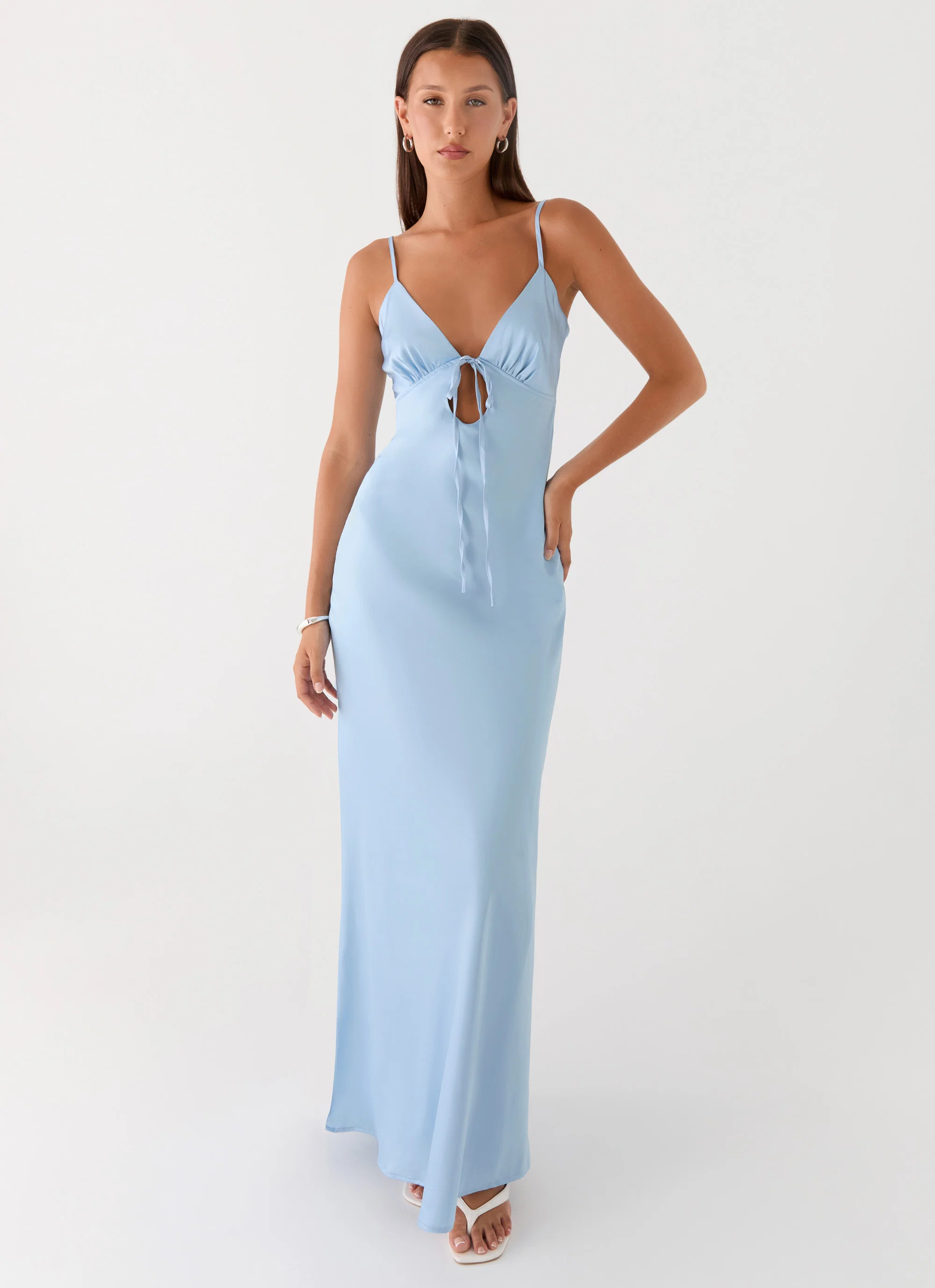 Flora Satin Maxi Dress - Ice Blue