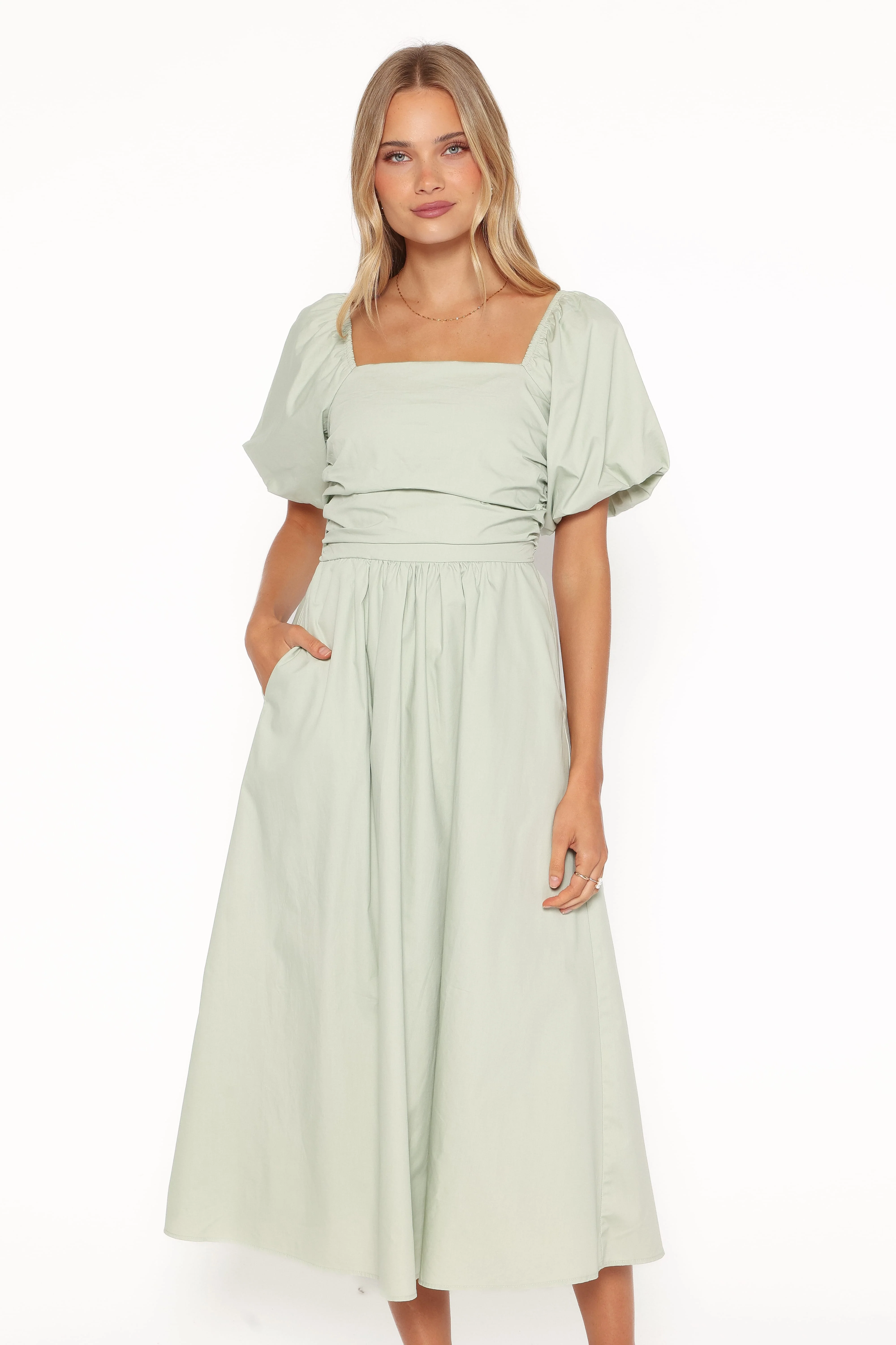 Clo Puff Sleeve Midi Dress - Sage Green