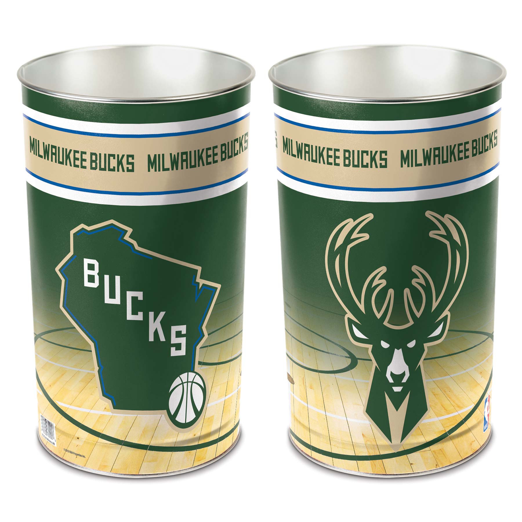 Milwaukee Bucks NBA Metal Wastebasket
