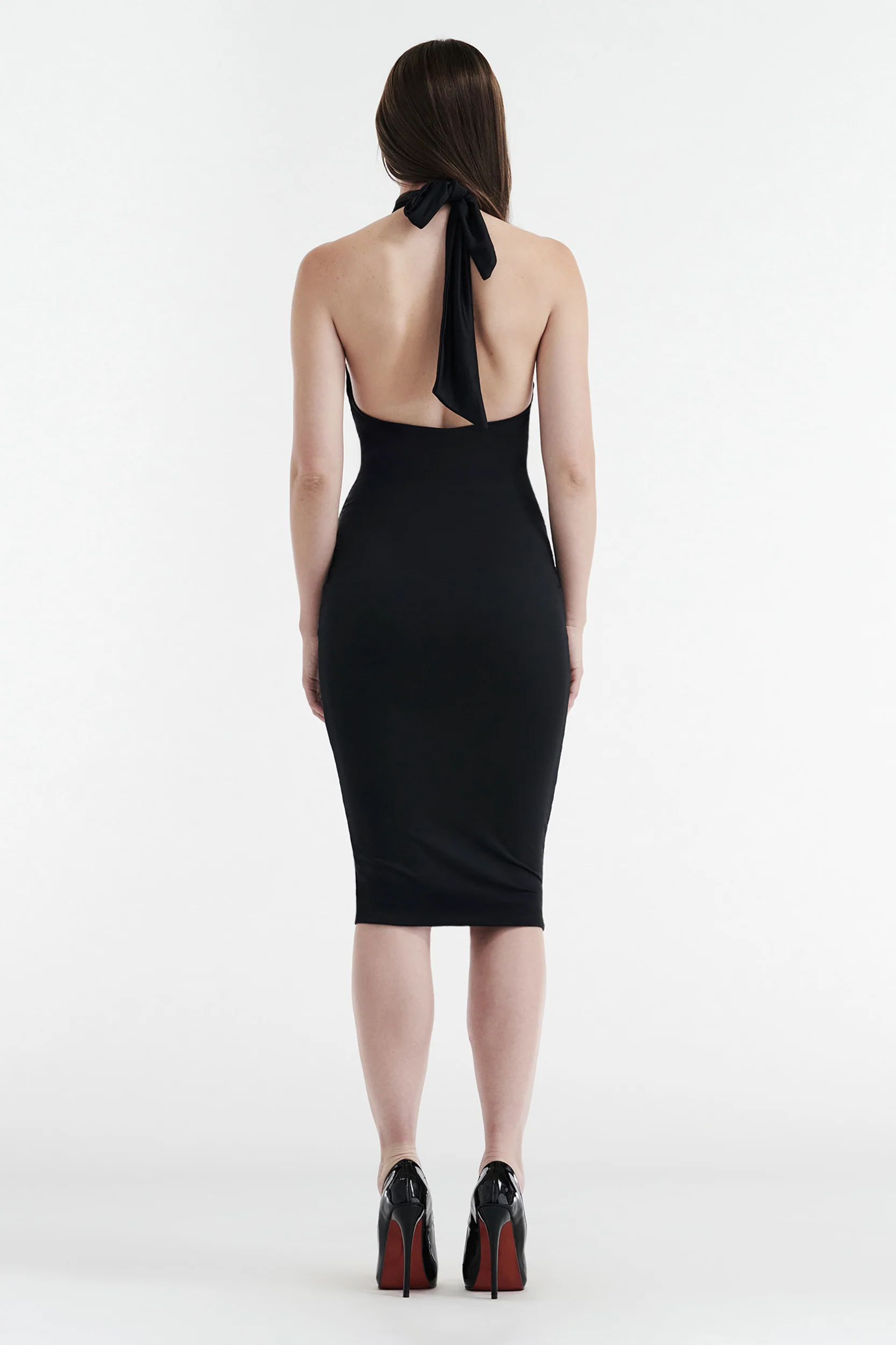 Cleo Halter Tie Midi Dress - Black