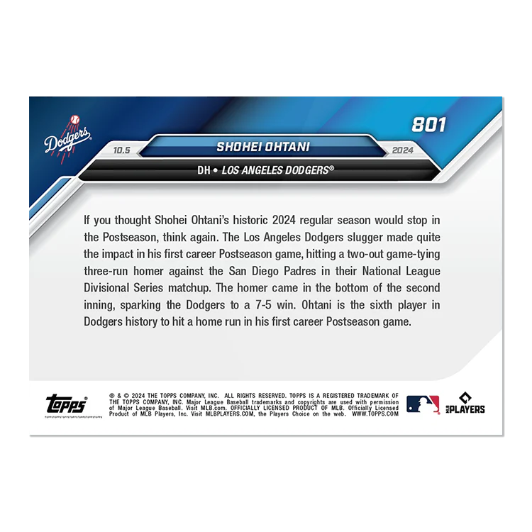 Shohei Ohtani - 2024 MLB Topps NOW® Card 801 - LOOK FOR 1/1 DUAL BASE RELIC