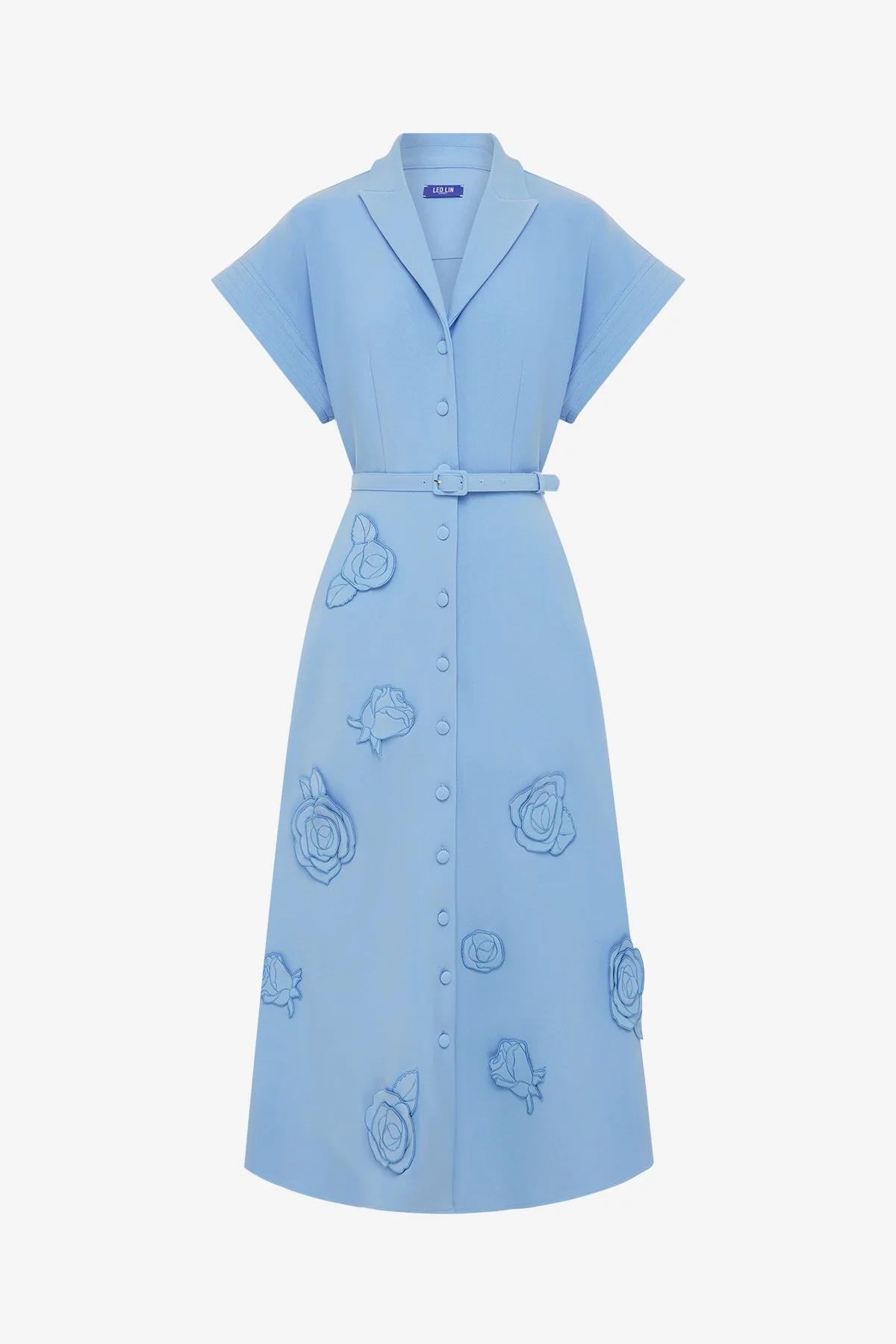 Aubrey Appliqué Shirt Midi Dress - Pastel Blue