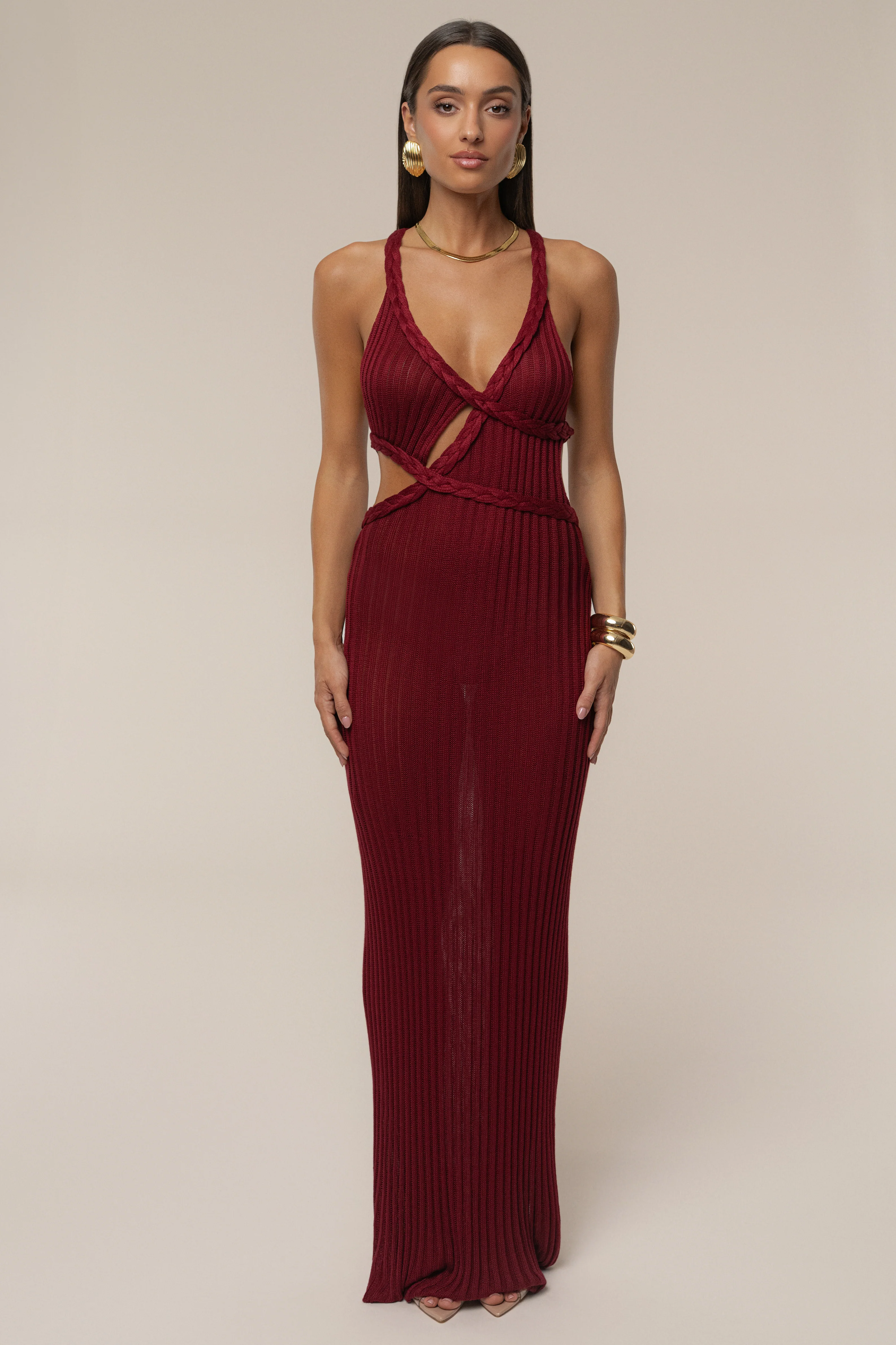 Burgundy Drift And Dream Braided Maxi Dress