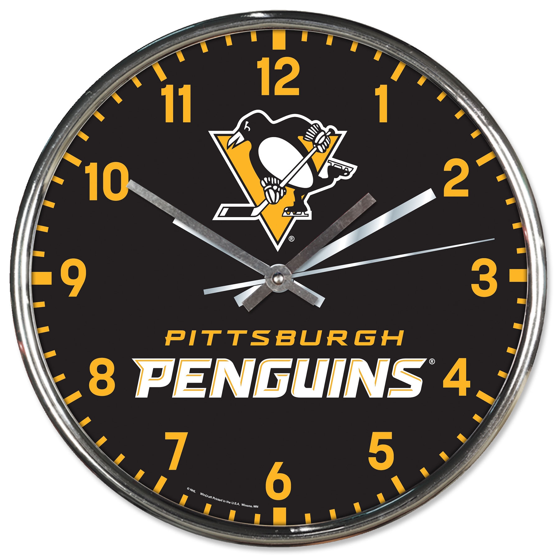 Pittsburgh Penguins Chrome NHL Team Design Wall Clock