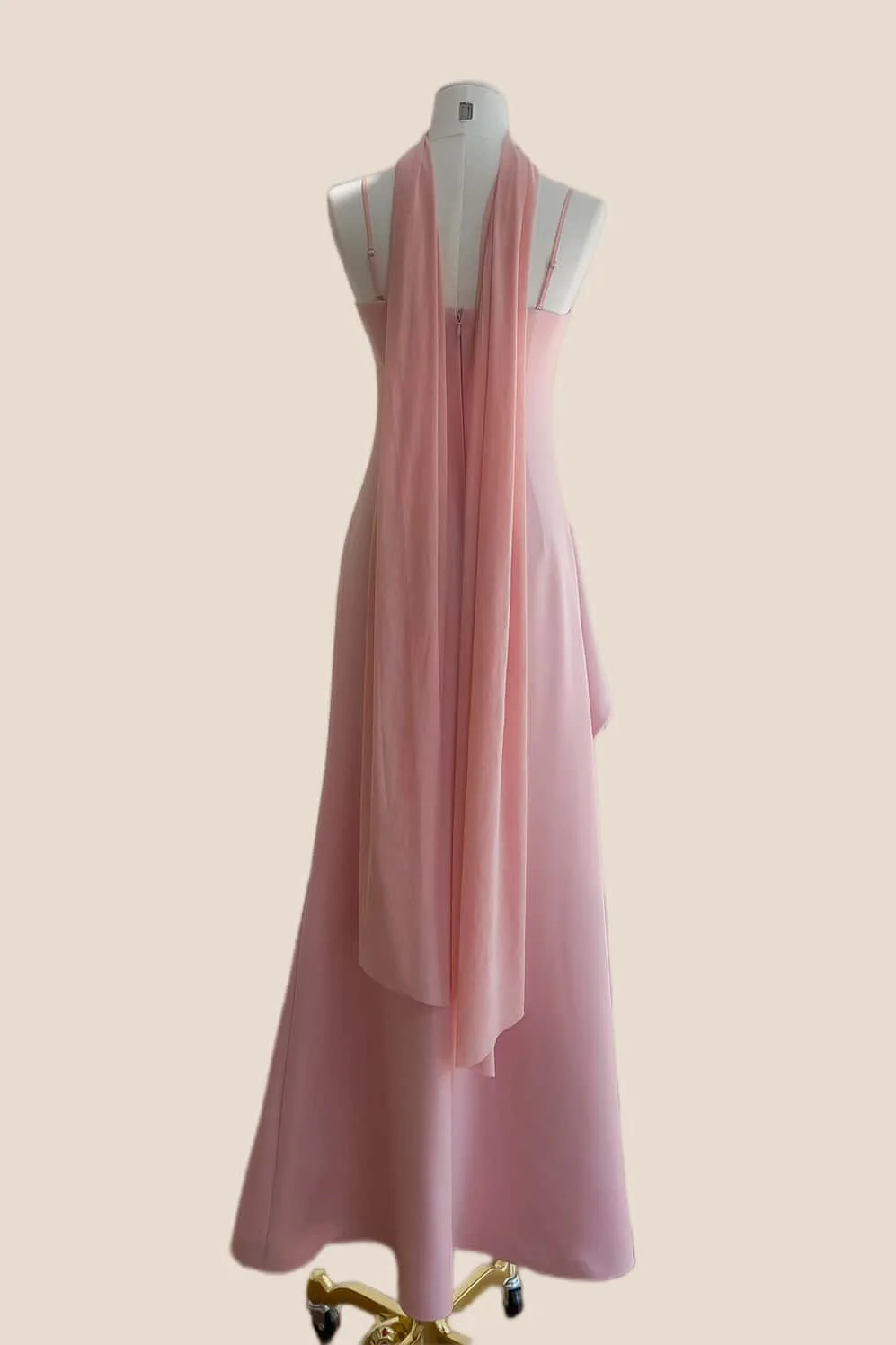 Pink Straps Ruched Frill Long Dress