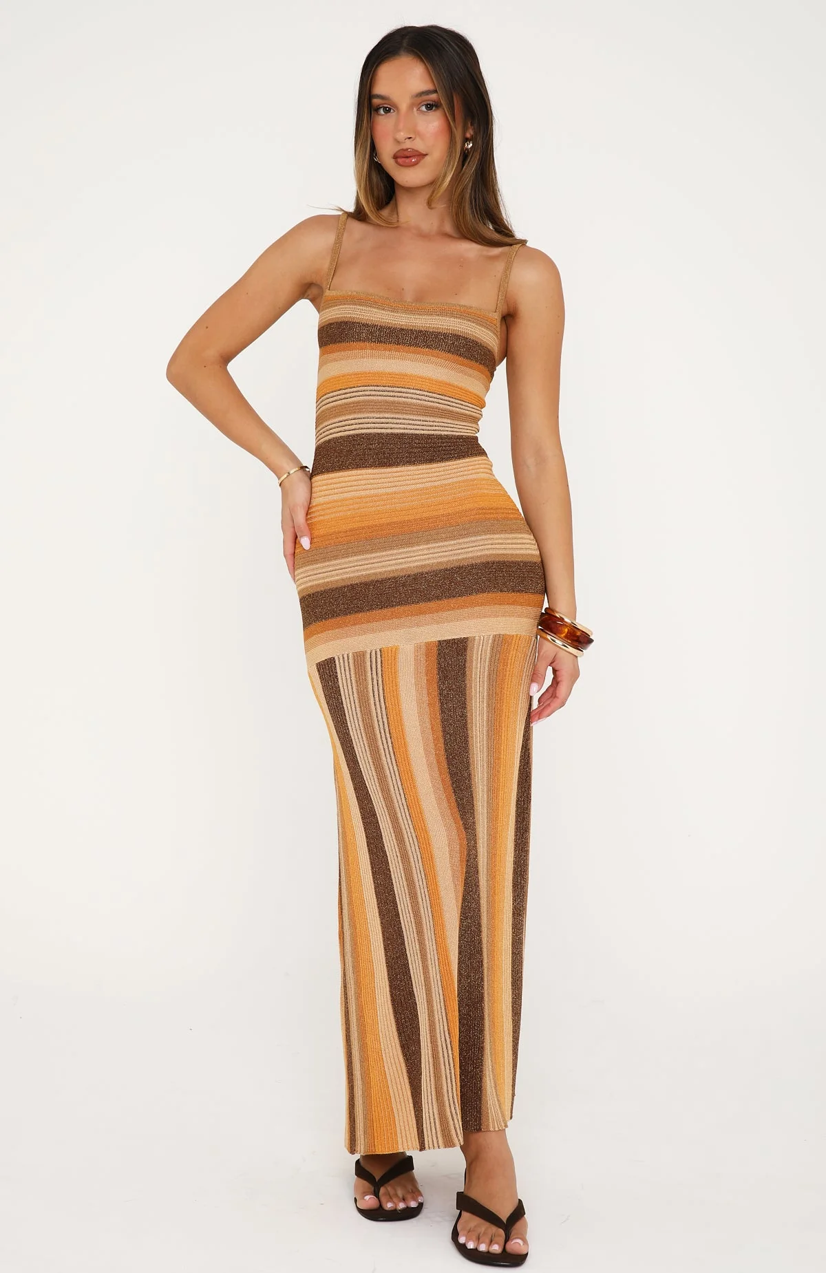 Linear Heat Knit Maxi Dress Honey Love