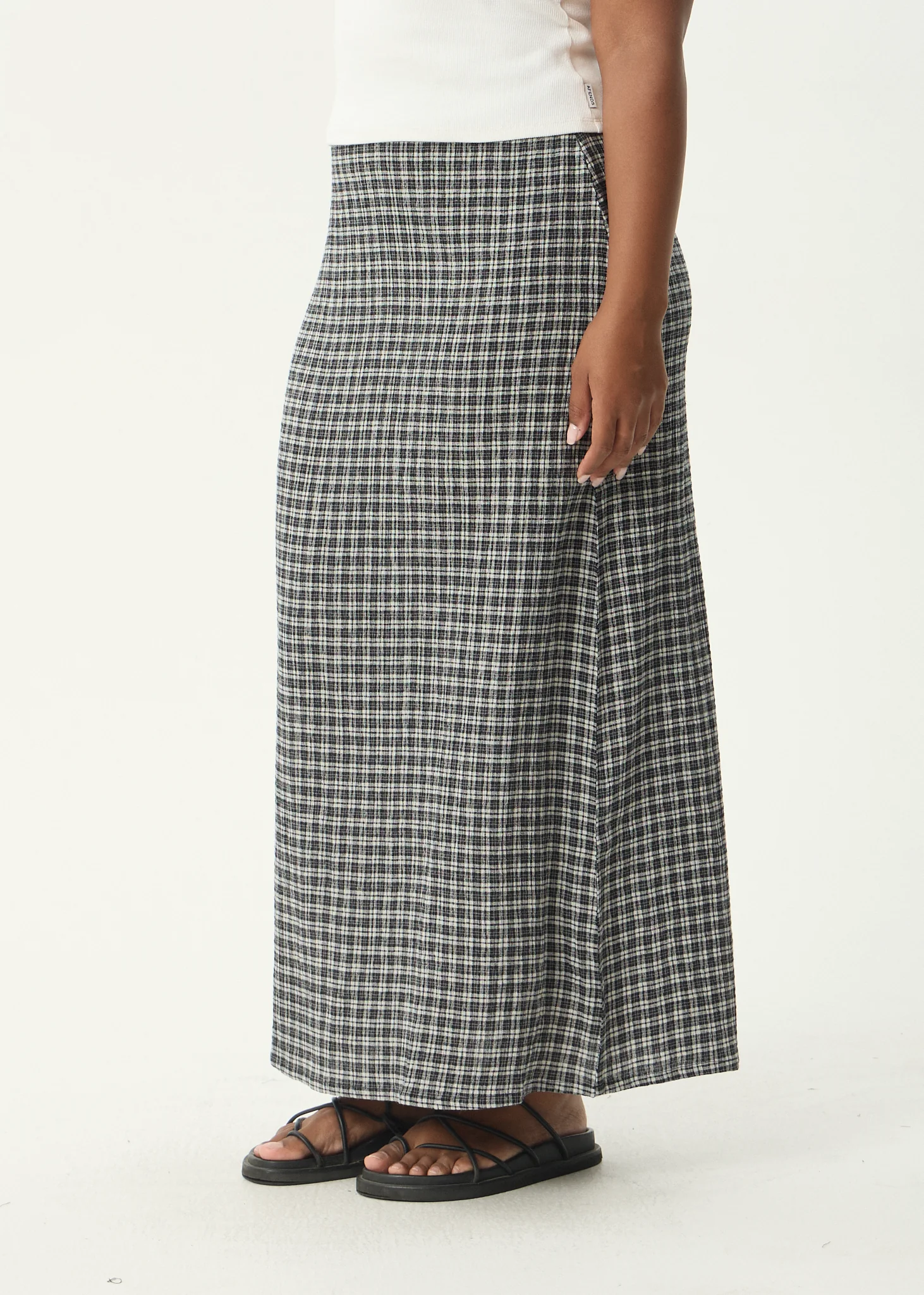 AFENDS Womens Lita - Seersucker Maxi Skirt - Asta Steel Check