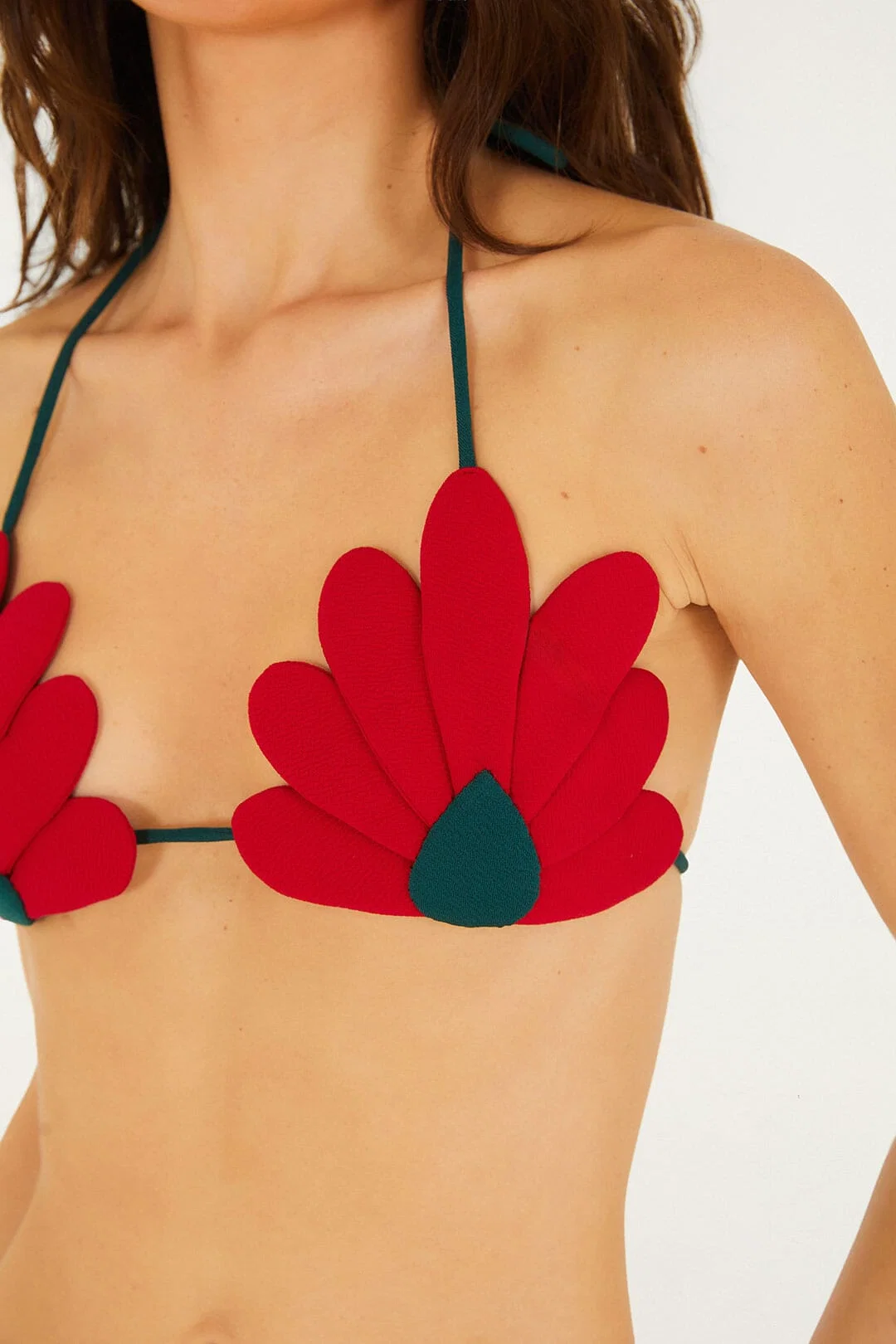 Red 3d Flower Bikini Top